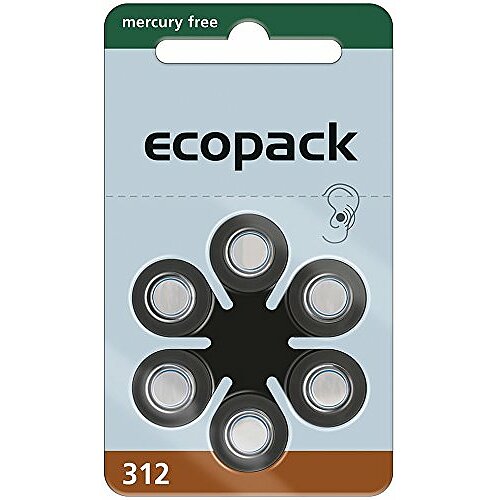6x Typ 312 PR41 Ecopack Hörgerätebatterien 1,45 V - Braun