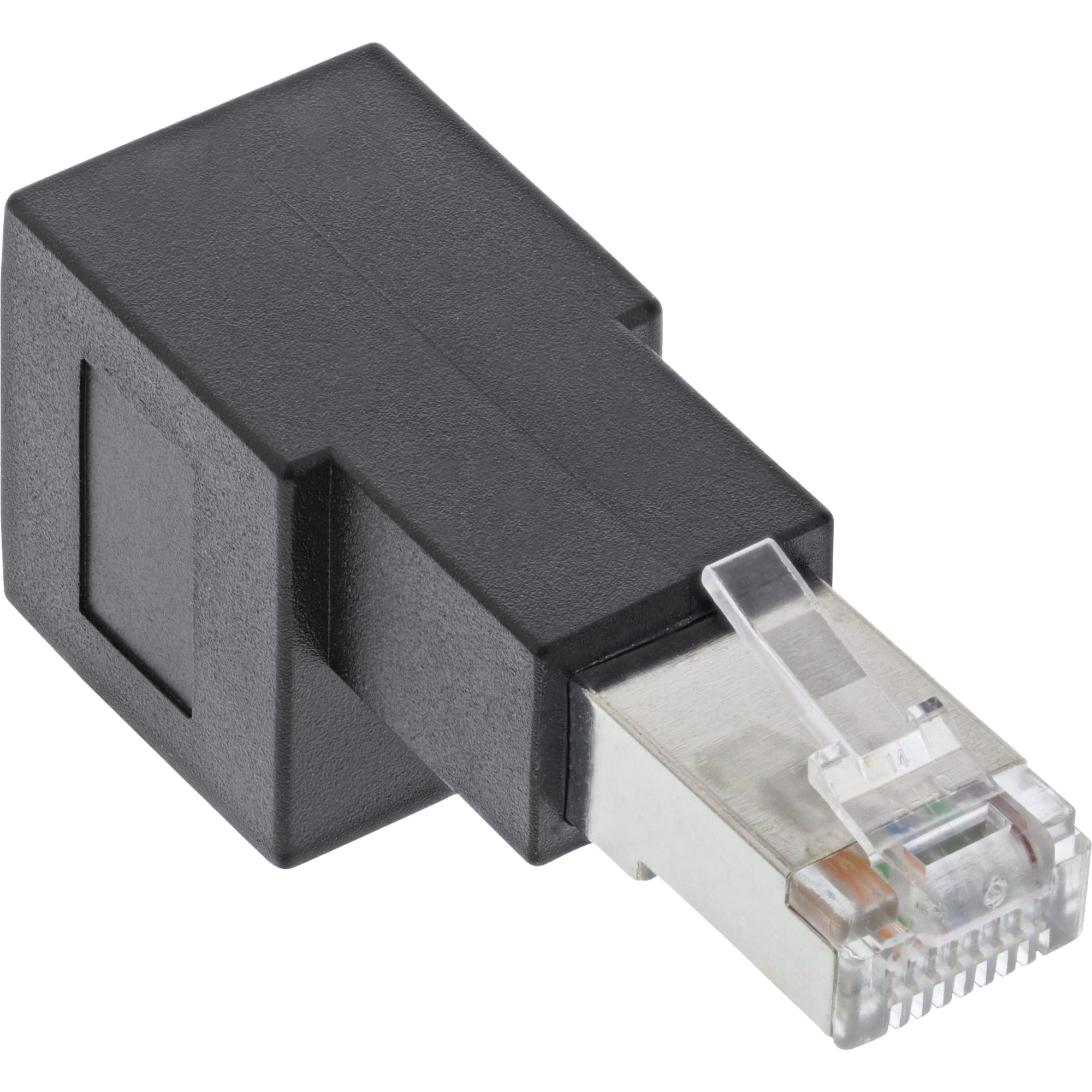 Inline® Patchkabel-Adapter Cat.6A, RJ45 Stecker/Buchse, 90° nach unten gewinkelt