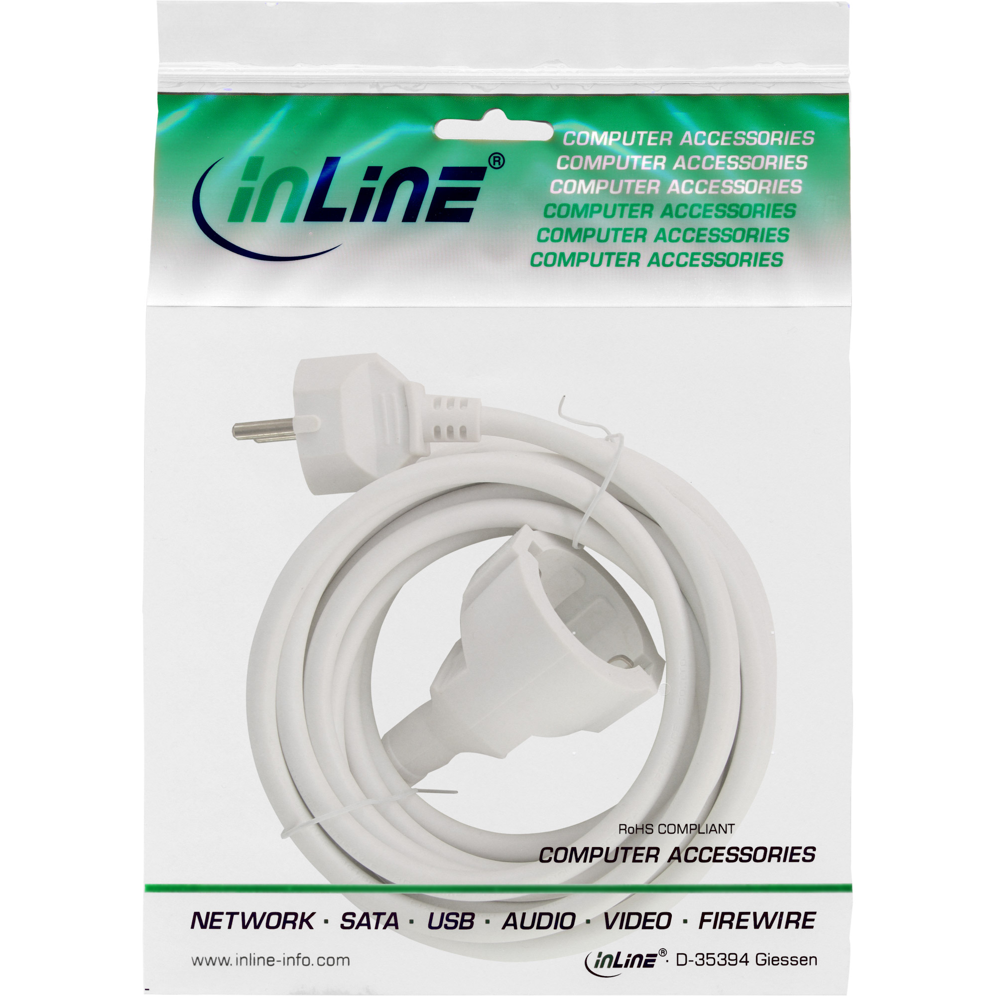 Inline® Schutzkontakt-VerLängerung ST / BU, weiß, 5m