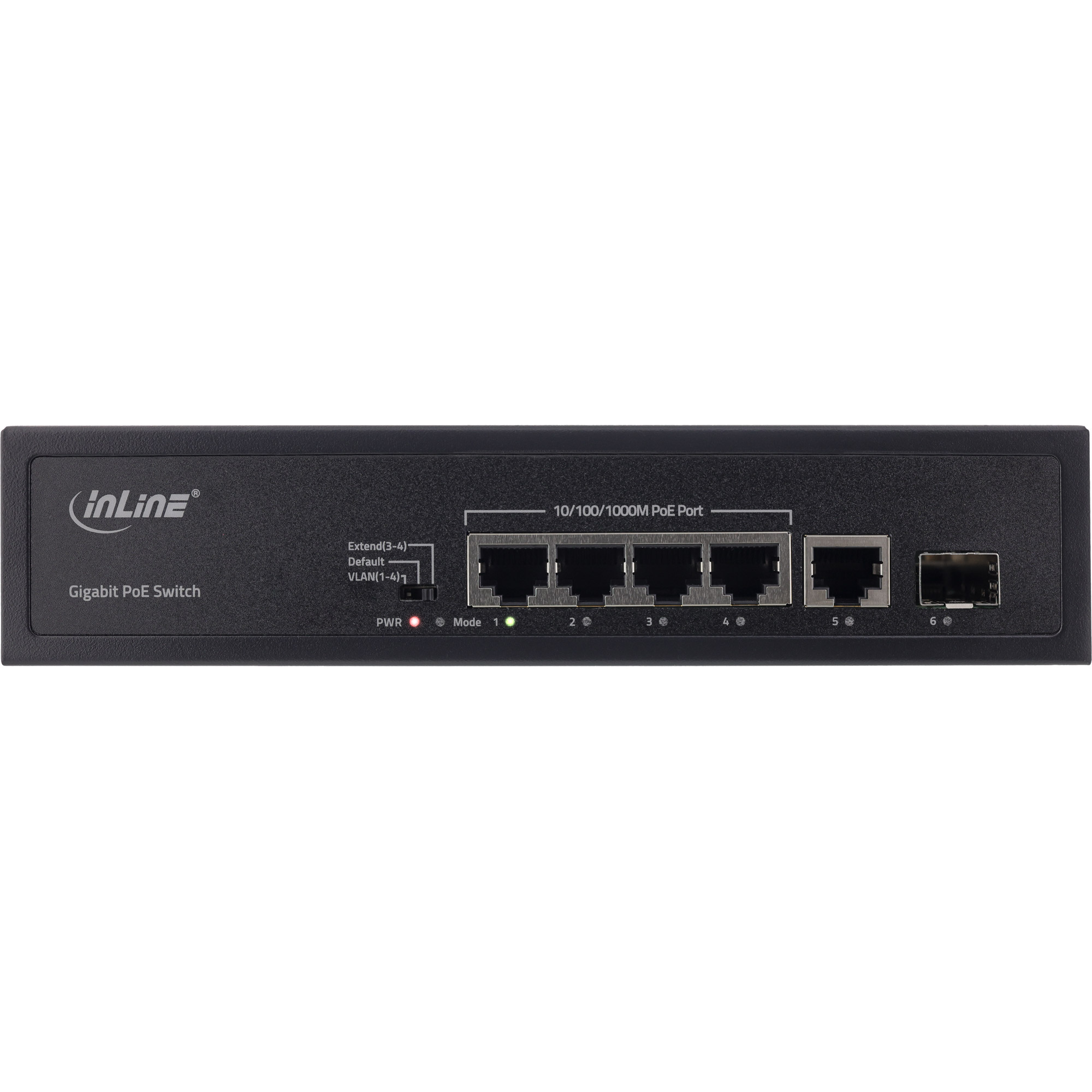 Inline® PoE+ Gigabit Netzwerk Switch 5 Port (4x PoE+), 1xSFP, 1Gb/s, Desktop