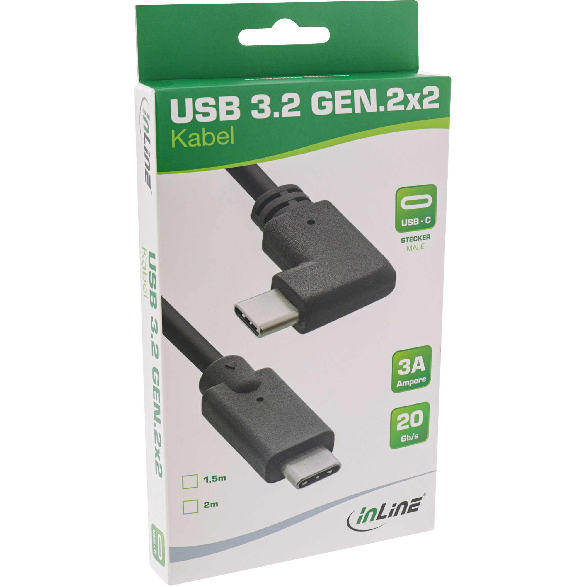 Inline® USB 3.2 Gen.2 Kabel, USB-C Stecker/Stecker gewinkelt, schwarz, 1,5m