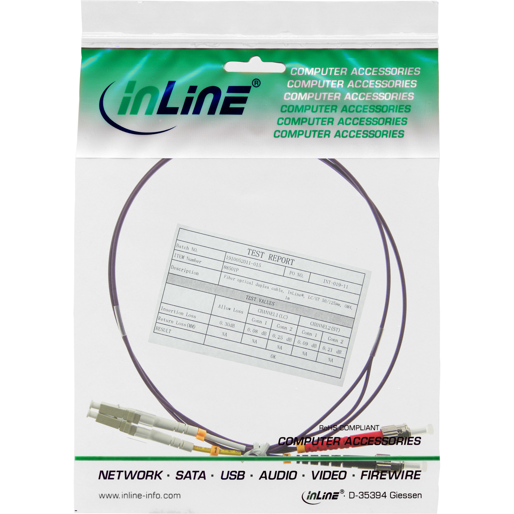 Inline® LWL Duplex Kabel, LC/ST, 50/125µm, OM4, 3m