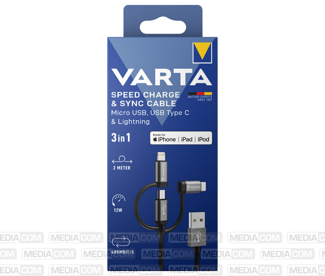Ladekabel, USB-A/Micro/C/Lightning, 2.0m, schwarz Ladekabel, USB-A/Micro/C/Lightning, 2.0m, schwarz