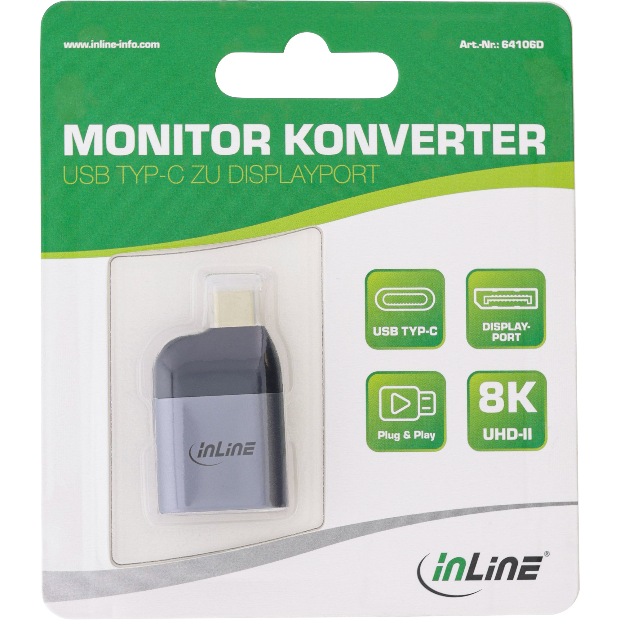 Inline® USB Display Konverter, USB-C Stecker zu DisplayPort Buchse 8K60Hz