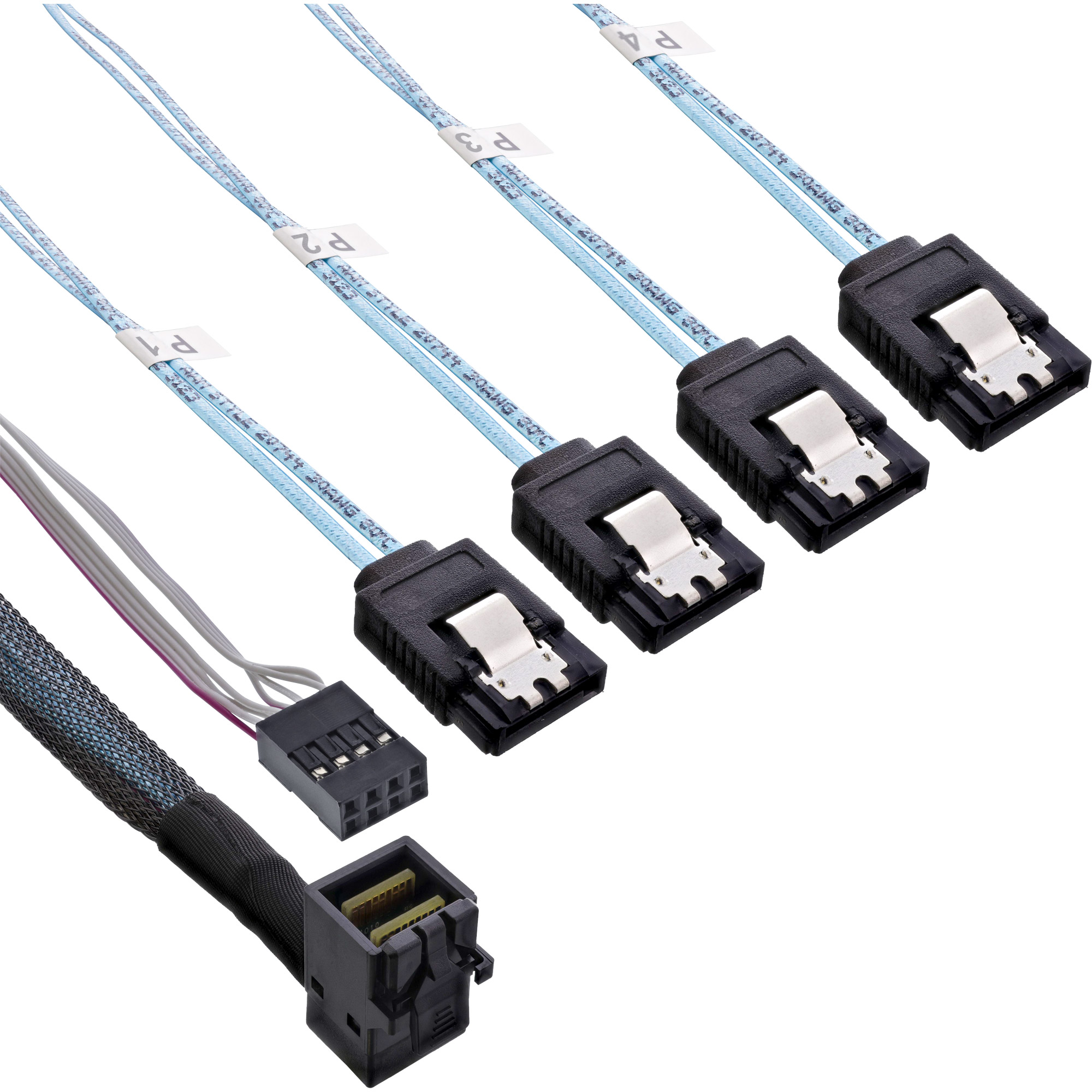 Inline® Mini SAS HD Kabel, SFF-8643 gewinkelt zu 4x SATA + Sideband, 1m Inline® Mini SAS HD Kabel, SFF-8643 gewinkelt zu 4x SATA + Sideband, 1m