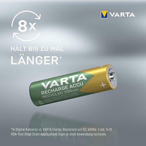 2x Varta NiMH AA Mignon 2100mAh HR6 Recycled Recharge Akku