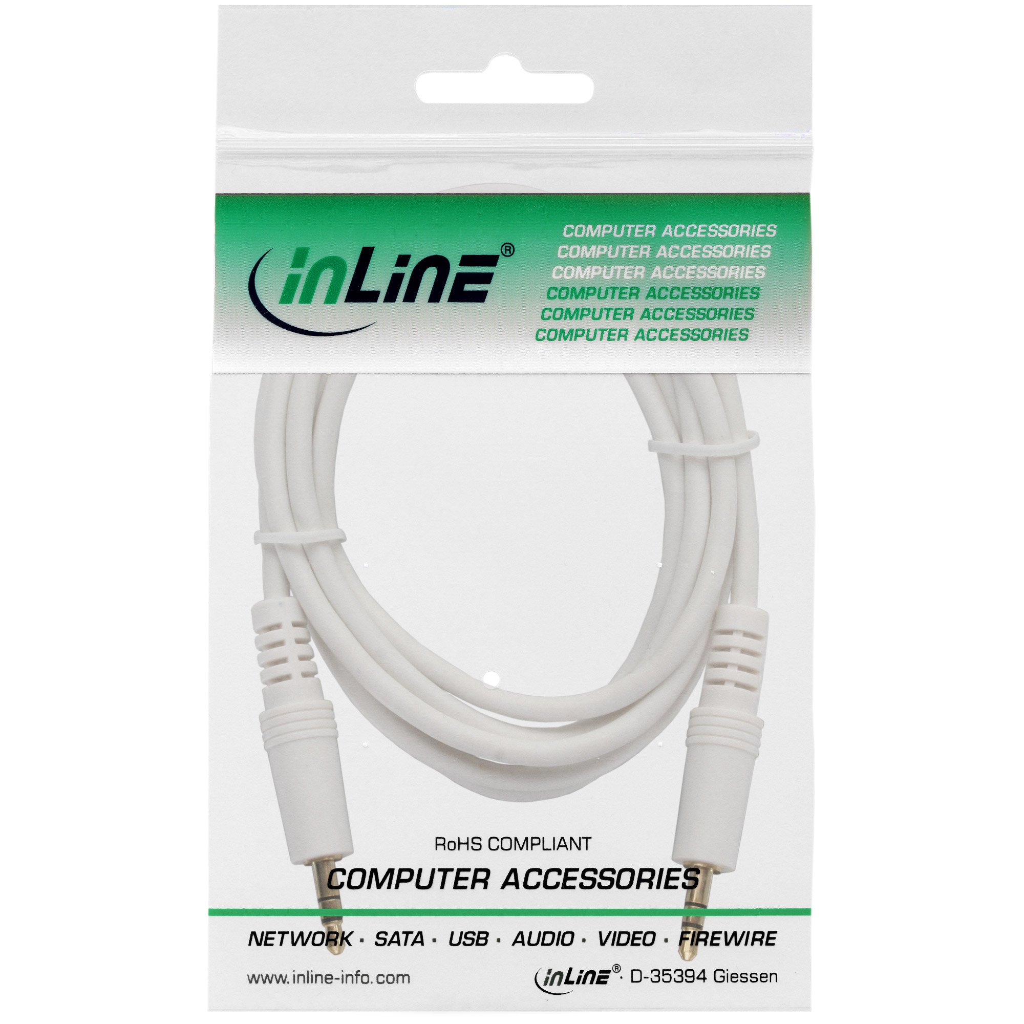 2m - Inline® Klinke Kabel, 3,5mm Stecker / Stecker, Stereo, weiß / gold