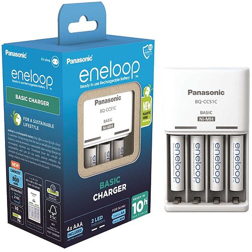 Panasonic eneloop Basic Charger BQ-CC51C inklusive 4x HR-4UTGB / BK-4MCDE