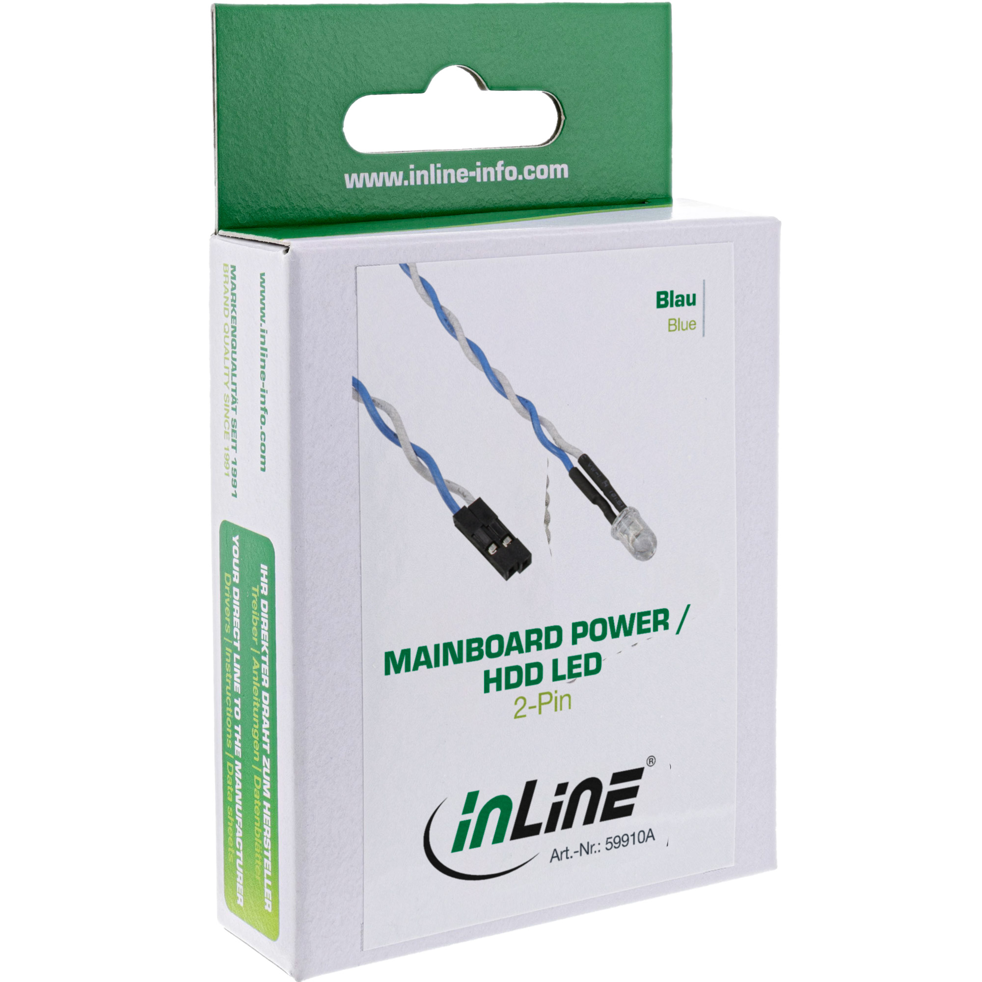 Inline® HDD-LED / Power-LED für Mainboard-Anschluss, blau, 5mm, 0,8m