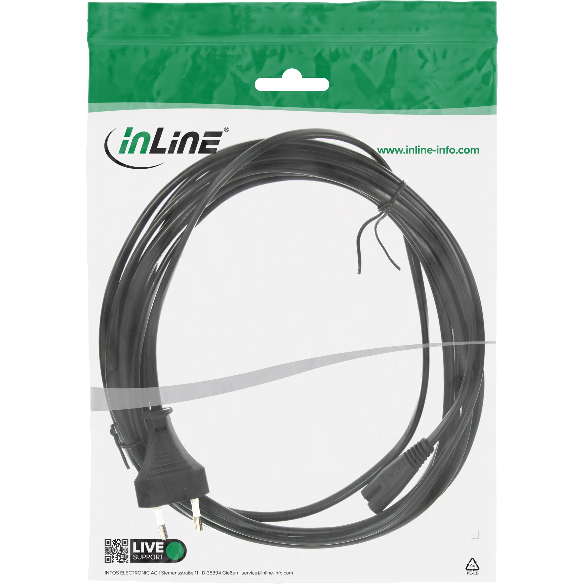 Inline® Netzkabel, Netzstecker auf Euro 8 C7 Stecker, 10m Inline® Netzkabel, Netzstecker auf Euro 8 C7 Stecker, 10m