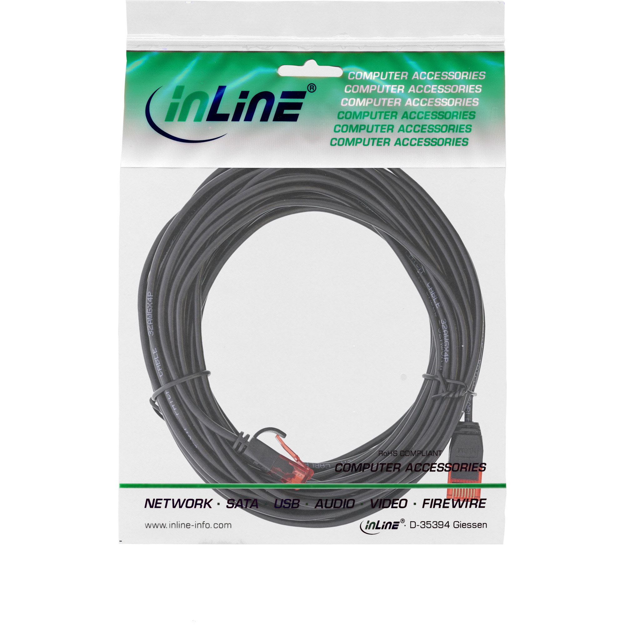 Inline® Slim Patchkabel - U/UTP- Cat.6 - Schwarz - 10m