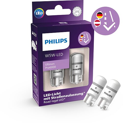 Philips LED W5W 12V 0,9W Ultinon Pro6000 mit Straßenzulassung 6000K 2 Stück