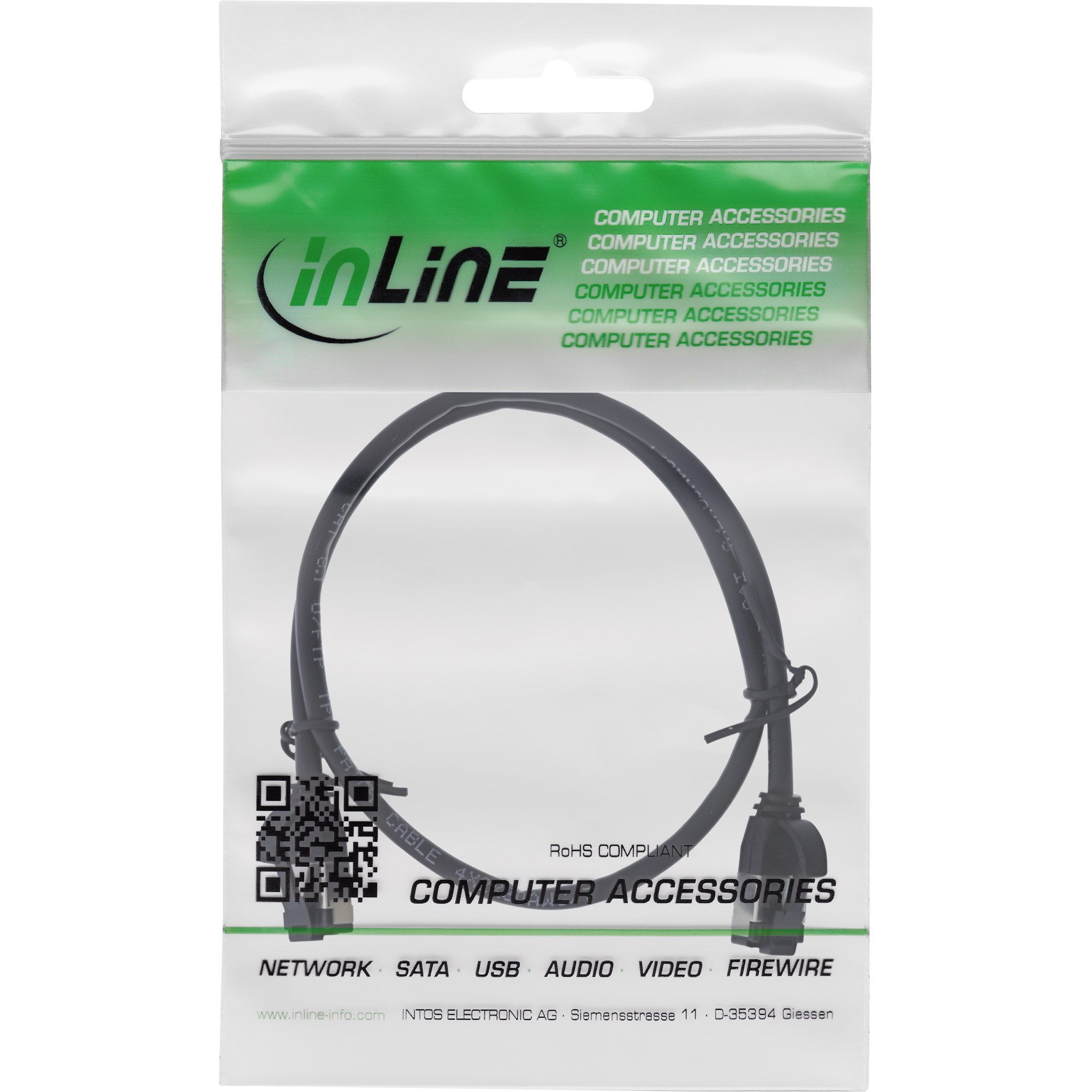 Inline® Patchkabel slim, U/FTP, Cat.8.1, TPE halogenfrei, schwarz, 0,3m