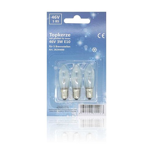 Topkerze voll geriffelt 46V 3W E10 3er-Blister