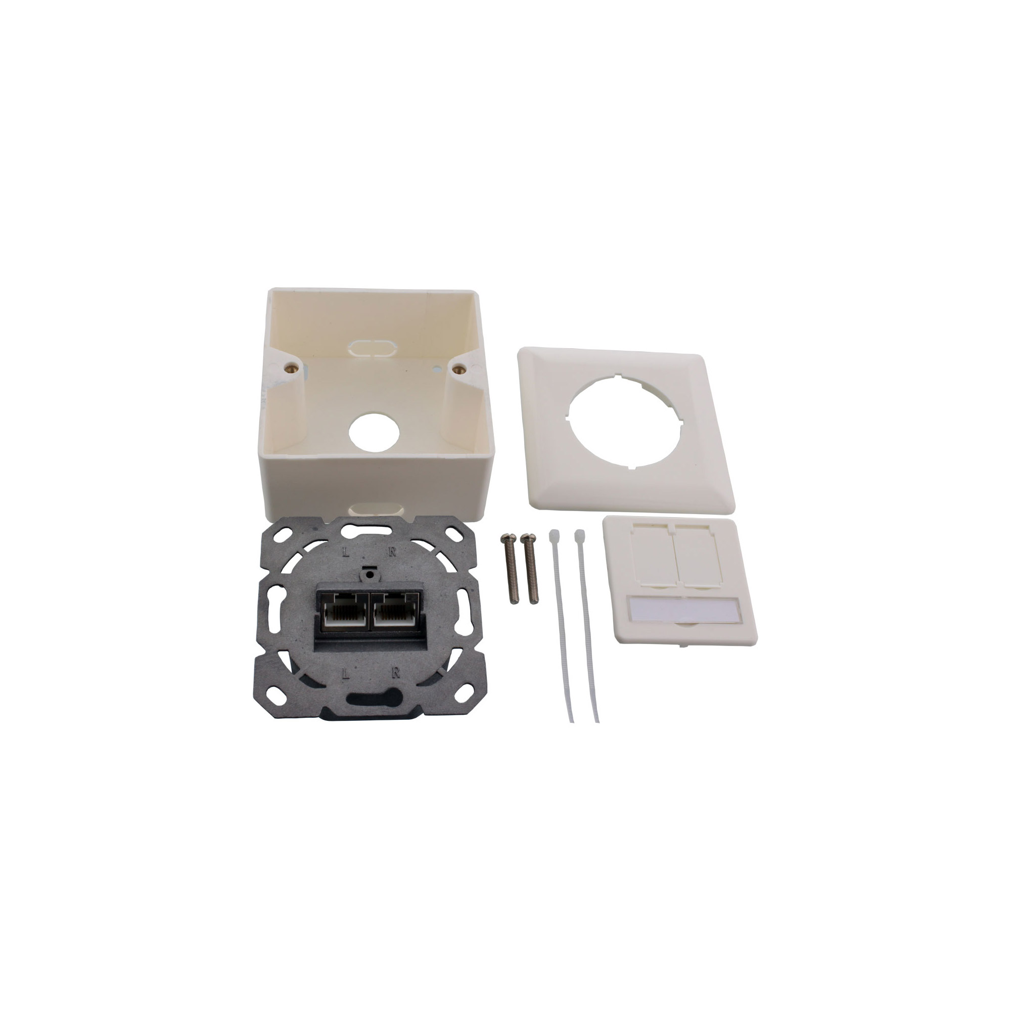 Inline® Cat.6A Anschlussdose, AP/UP 2x RJ45 Buchse, RAL9010, weiß, senkrecht