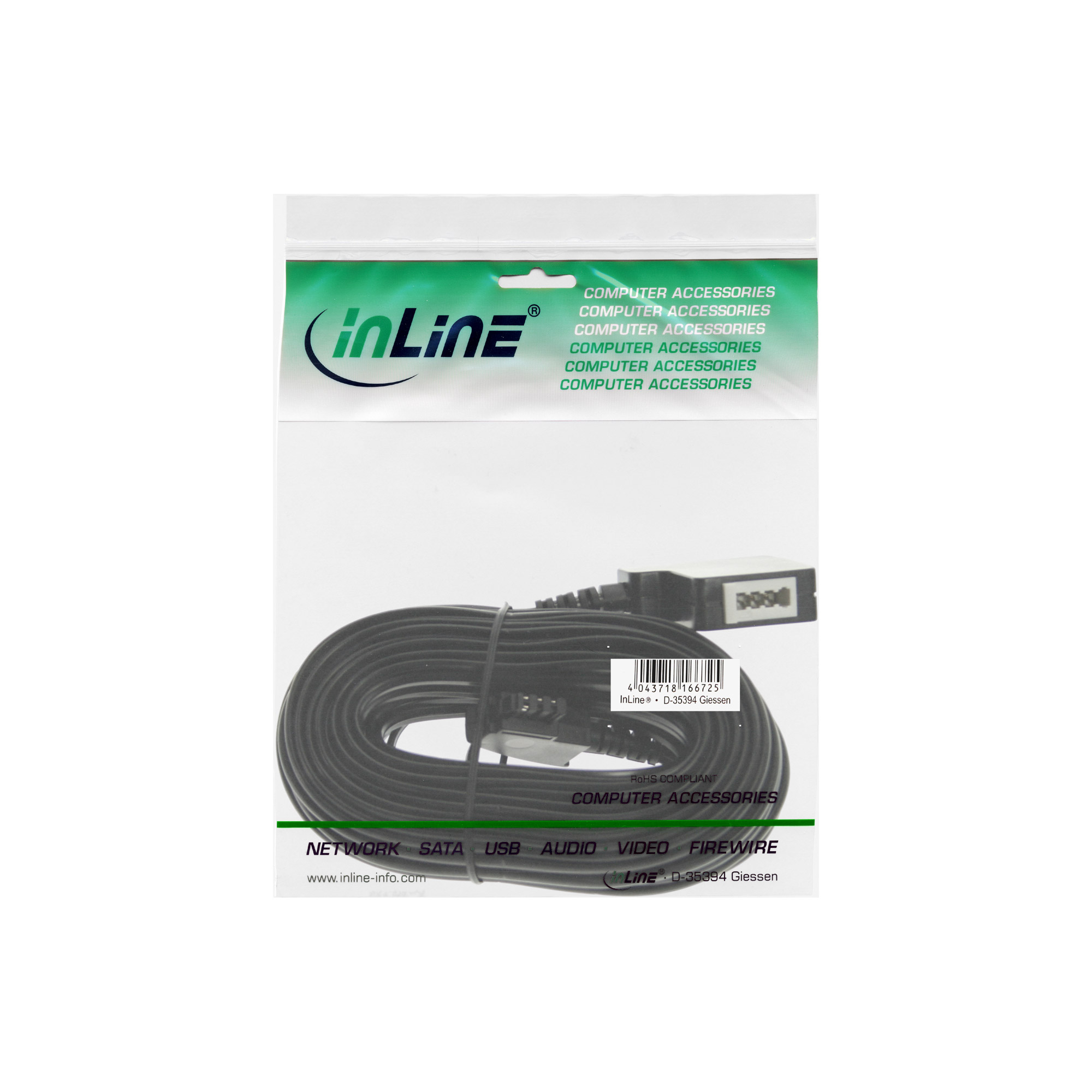 Inline® TAE-F VerLängerung, TAE-F Stecker / Buchse, 15m Inline® TAE-F VerLängerung, TAE-F Stecker / Buchse, 15m