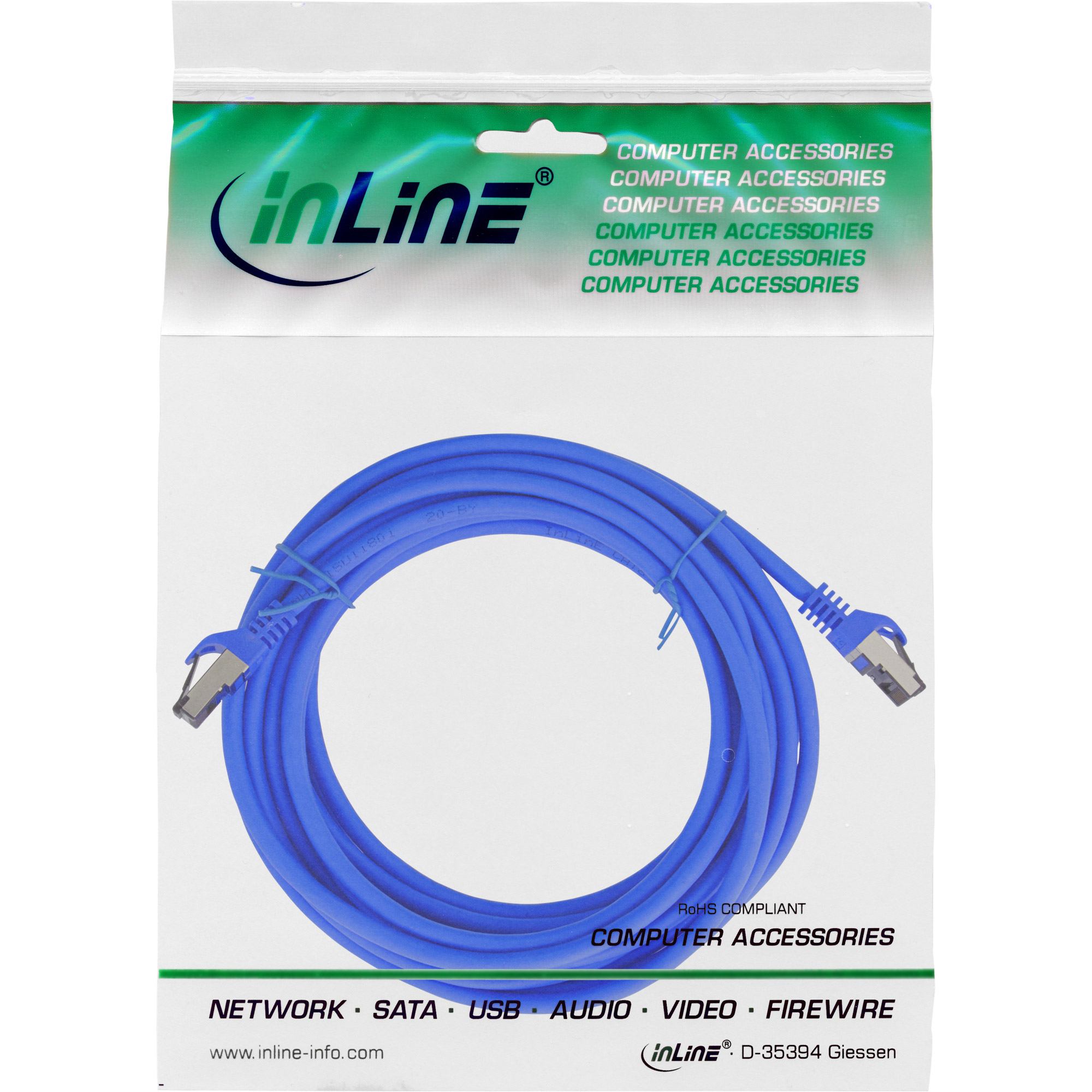 Inline® Patchkabel, S/FTP (PiMf), Cat.8.1, 2000MHz, halogenfrei, blau, 7,5m