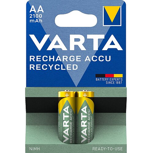 2x Varta NiMH AA Mignon 2100mAh HR6 Recycled Recharge Akku