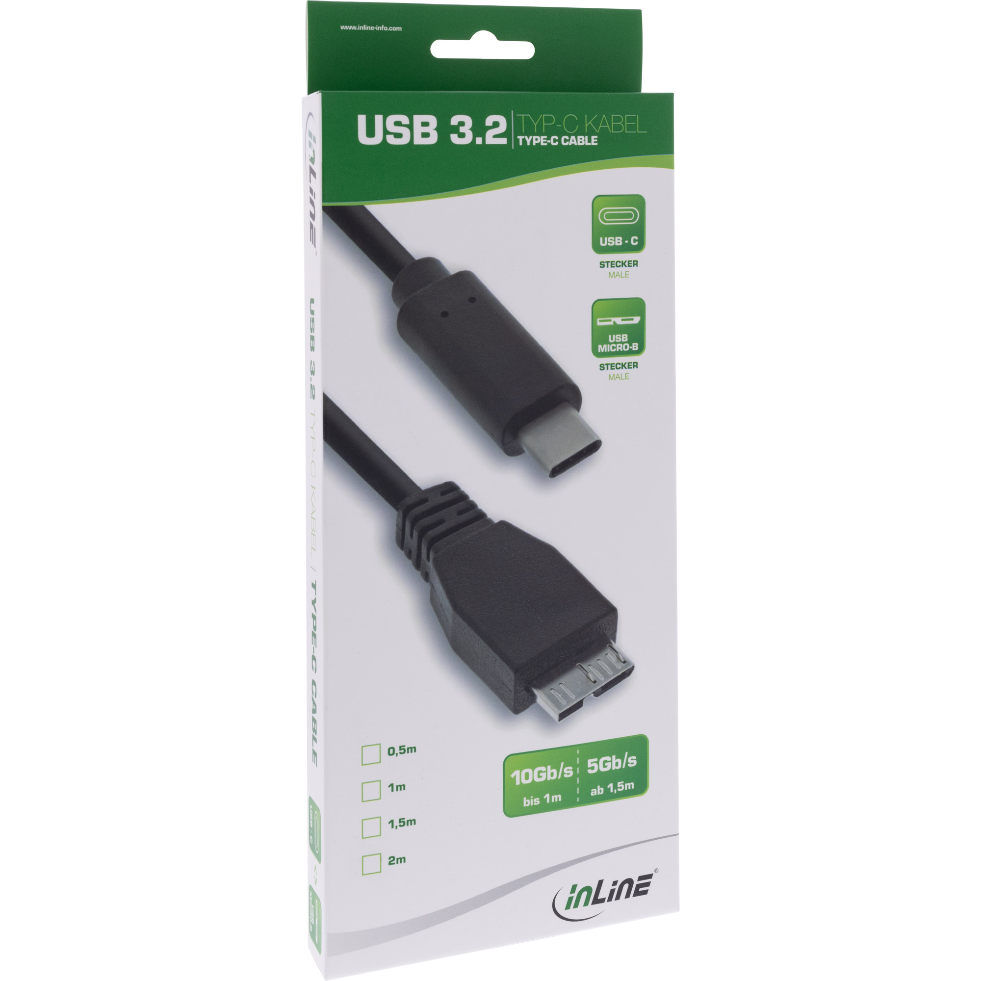 Inline® USB 3.2 Gen.1x2 Kabel, USB-C Stecker an Micro-B Stecker, schwarz, 0,5m Inline® USB 3.2 Gen.1x2 Kabel, USB-C Stecker an Micro-B Stecker, schwarz, 0,5m