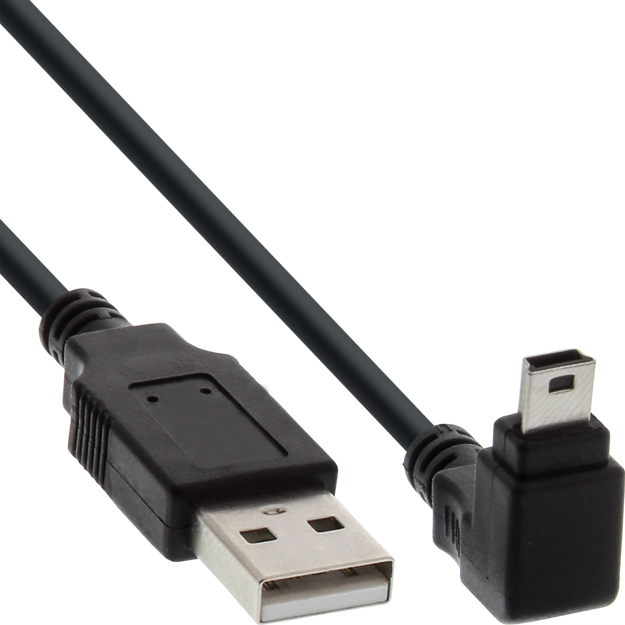 Inline® USB 2.0 Mini-Kabel, ST A/Mini-B ST 5pol, unten abgew. 90°, schwarz, 2m