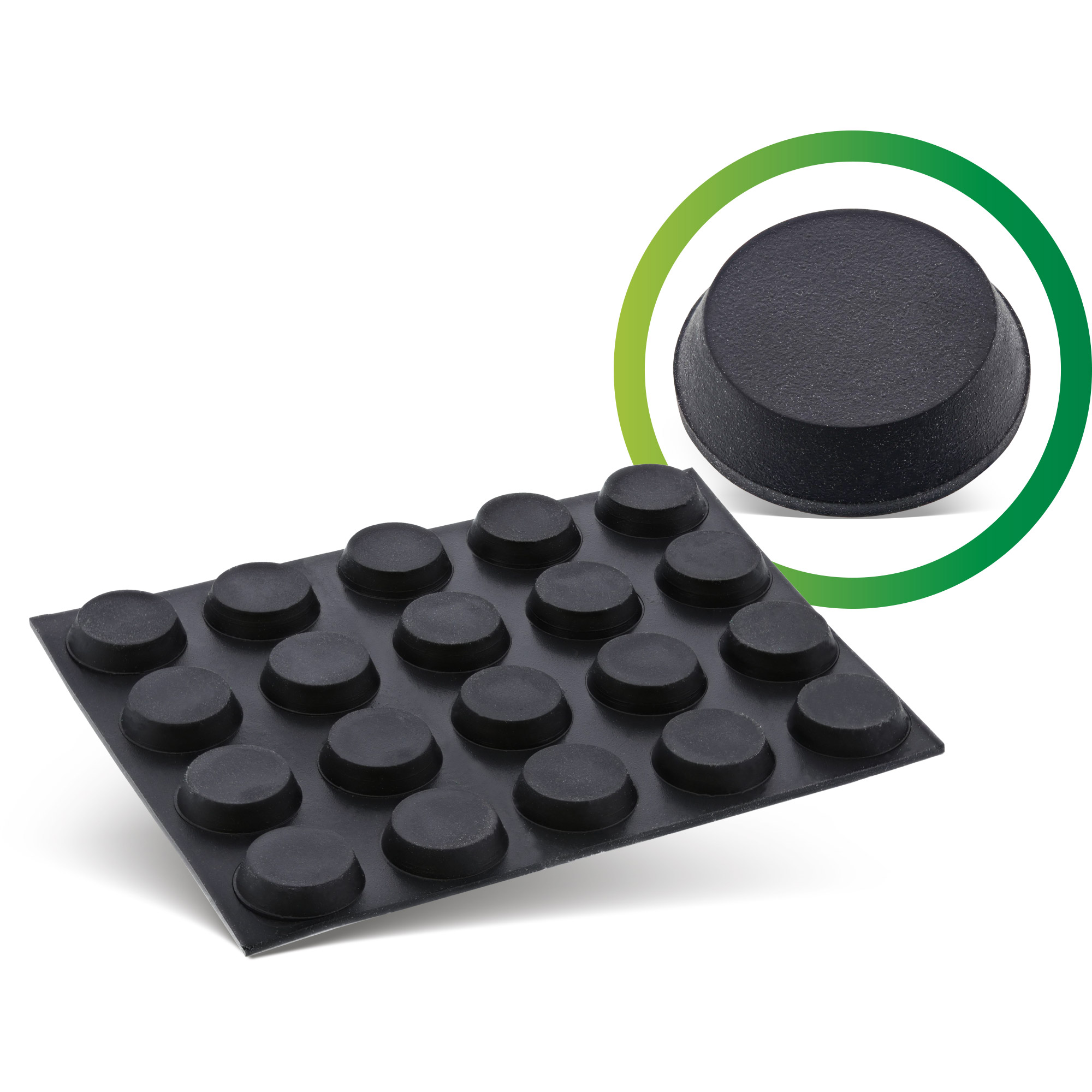 Inline® Gummipads, 12mm, 20er Pack, schwarz, flach, selbstklebend