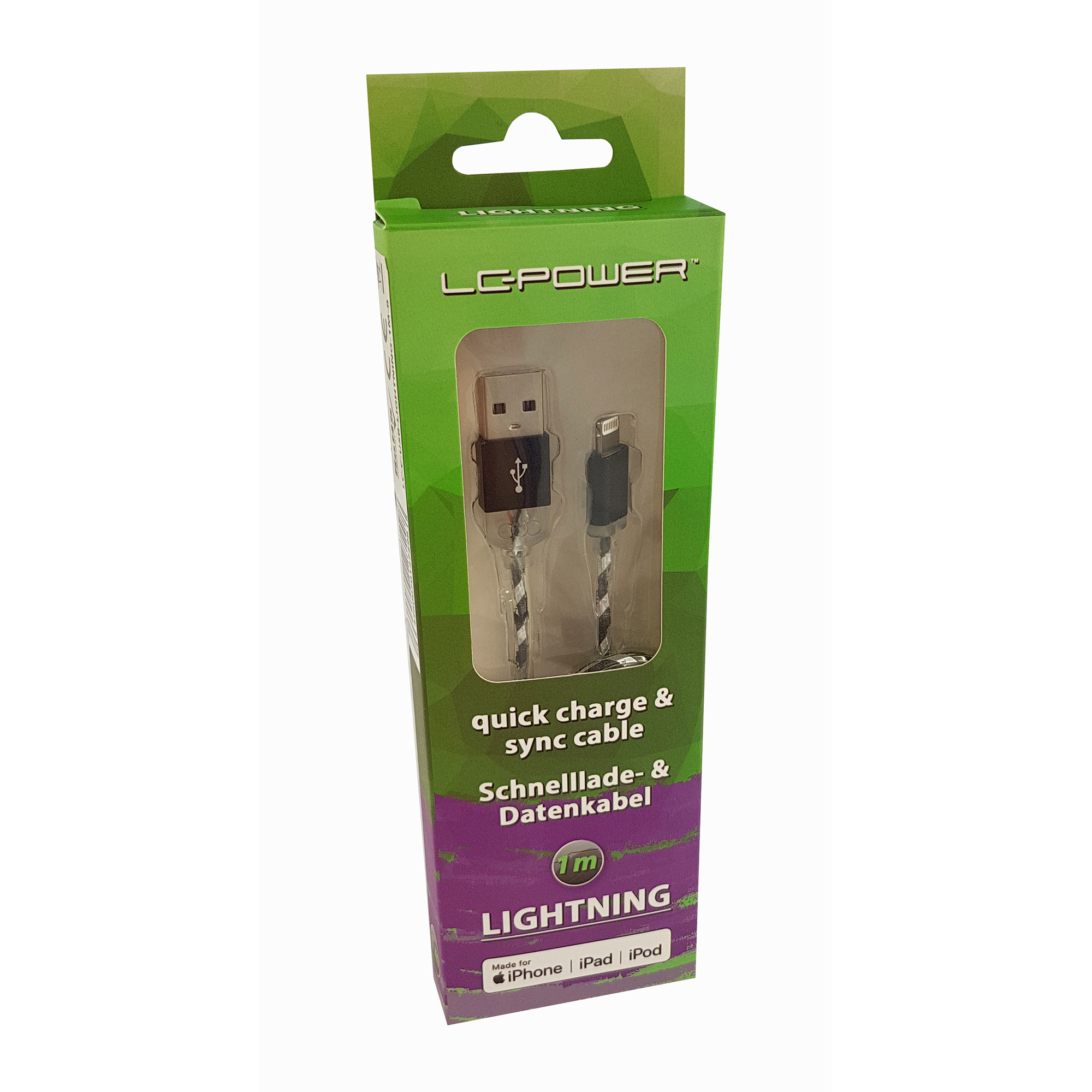 LC-Power LC-C-USB-Lightning-1M-8 (MFI) USB A zu Lightning Kabel, schwarz/silber, LC-Power LC-C-USB-Lightning-1M-8 (MFI) USB A zu Lightning Kabel, schwarz/silber,