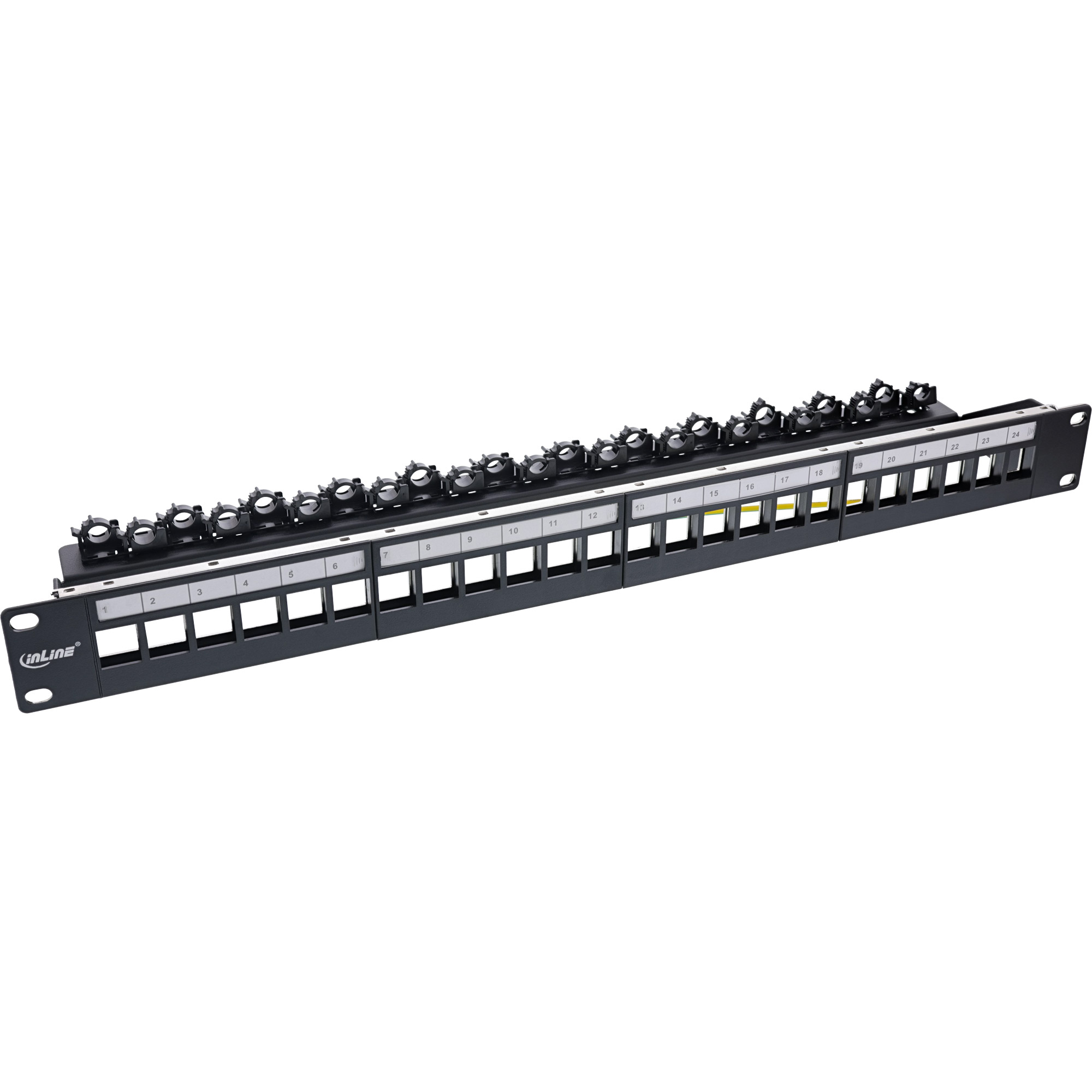 Inline® Patchfeld 24-fach, Keystone Leerblech Patchpanel, 19", 1HE, schwarz