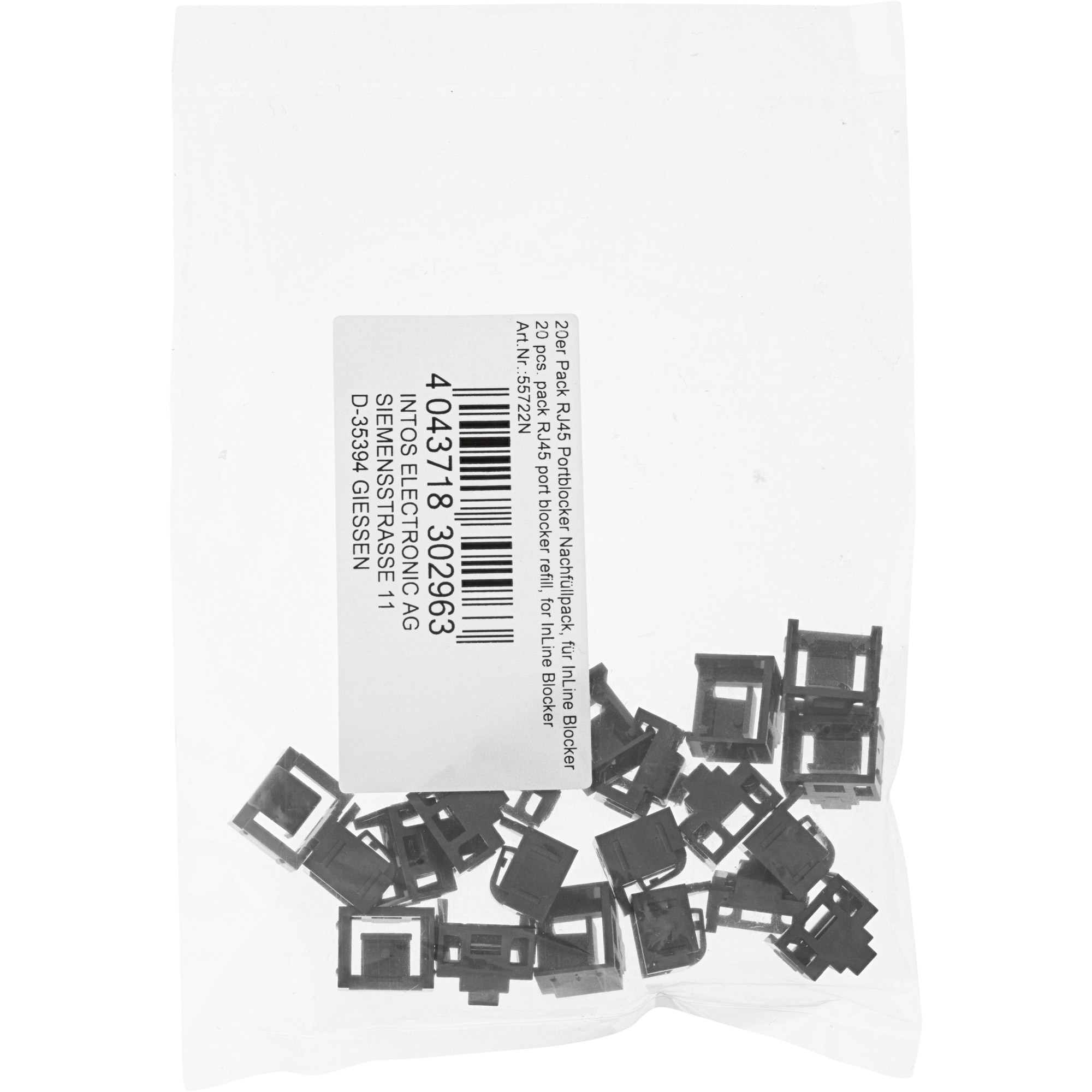 Inline® RJ45 Portblocker, 20 Blocker Nachfüllpack, schwarz