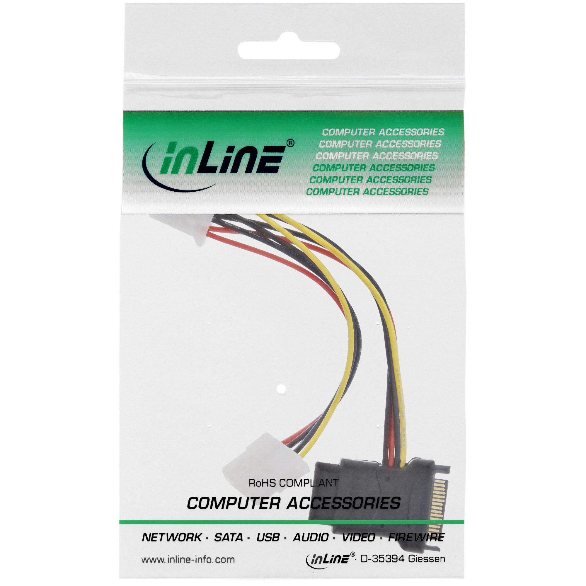 Inline® SATA Stromadapterkabel, SATA Buchse an 3x 13,34cm (5,25") Stecker, 0,15m
