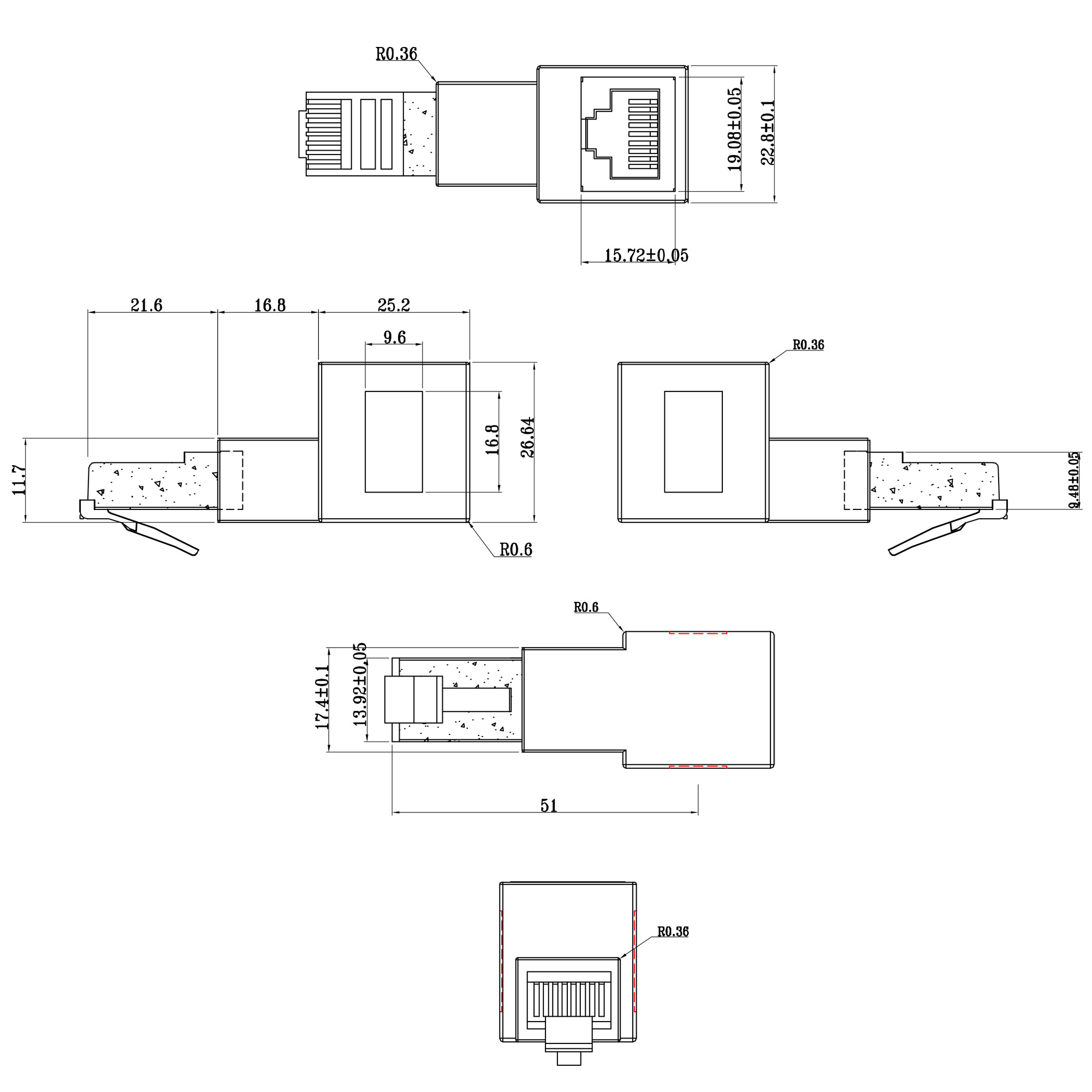 Inline® Patchkabel-Adapter Cat.6A, RJ45 Stecker/Buchse, 90° nach unten gewinkelt