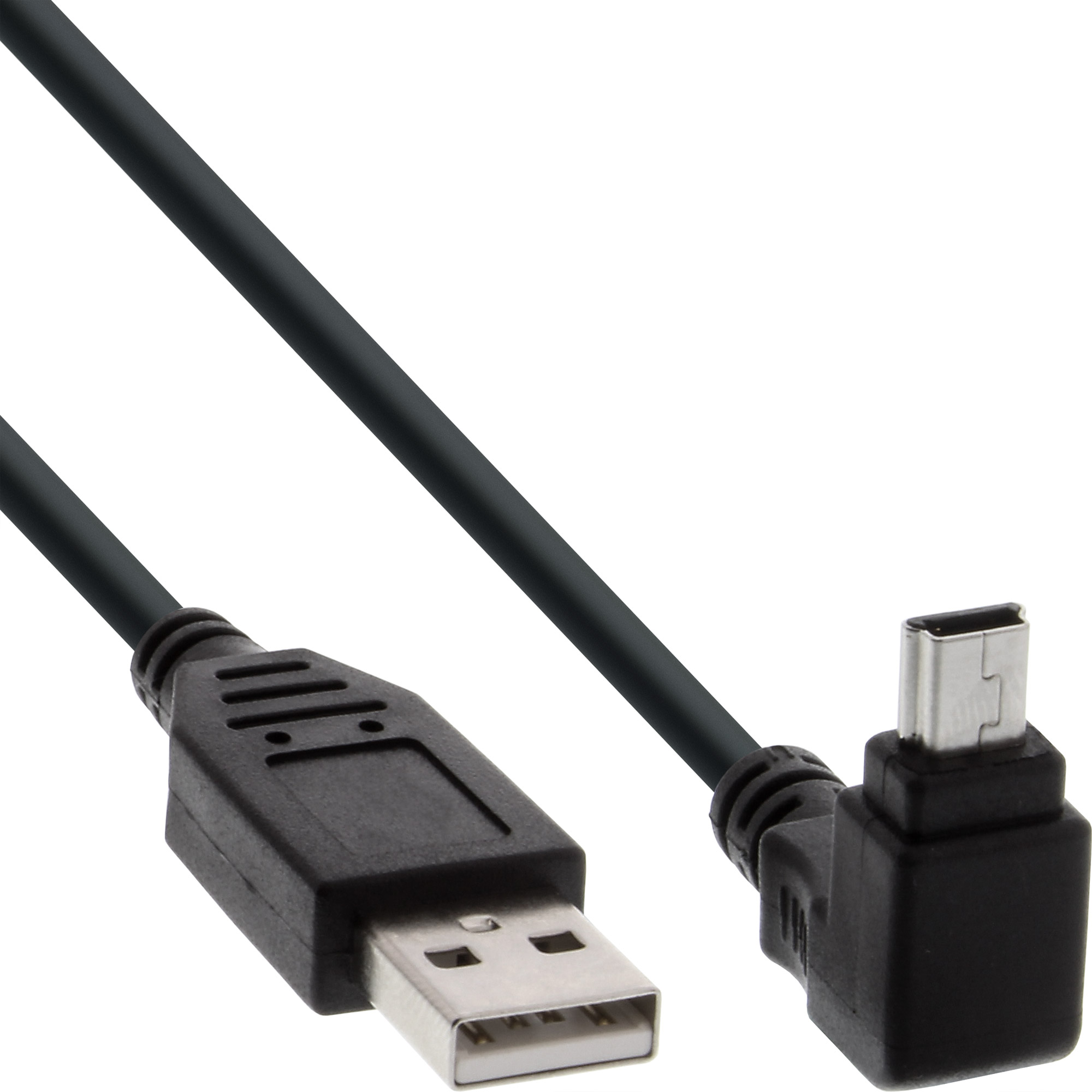 Inline® USB 2.0 Mini-Kabel, ST A/Mini-B ST (5pol) oben abgew. 90°, schwarz, 3m