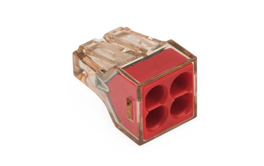 Verbindungsdosenklemme WAGO, eindrähtige Leiter, 4 Klemmstellen, max. 4mm², rot