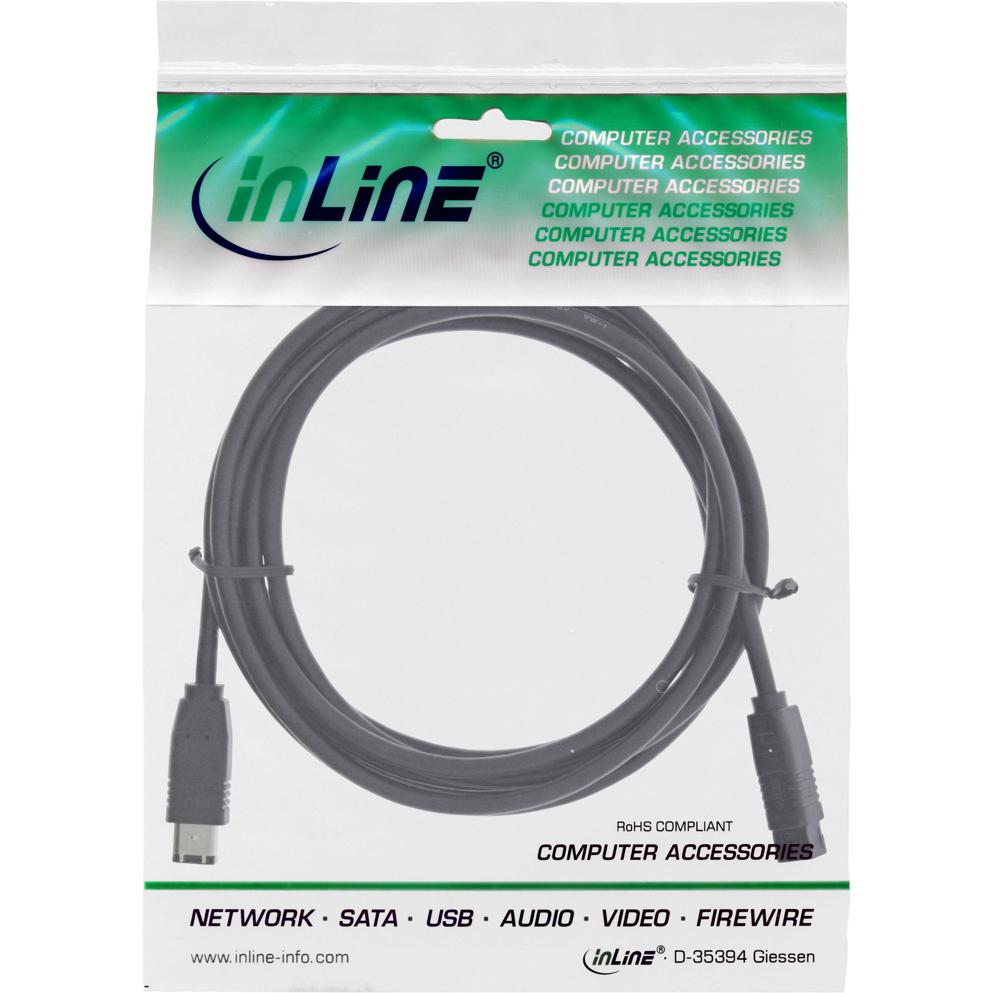 Inline® FireWire Kabel, IEEE1394 6pol Stecker zu 9pol Stecker, schwarz, 3m Inline® FireWire Kabel, IEEE1394 6pol Stecker zu 9pol Stecker, schwarz, 3m