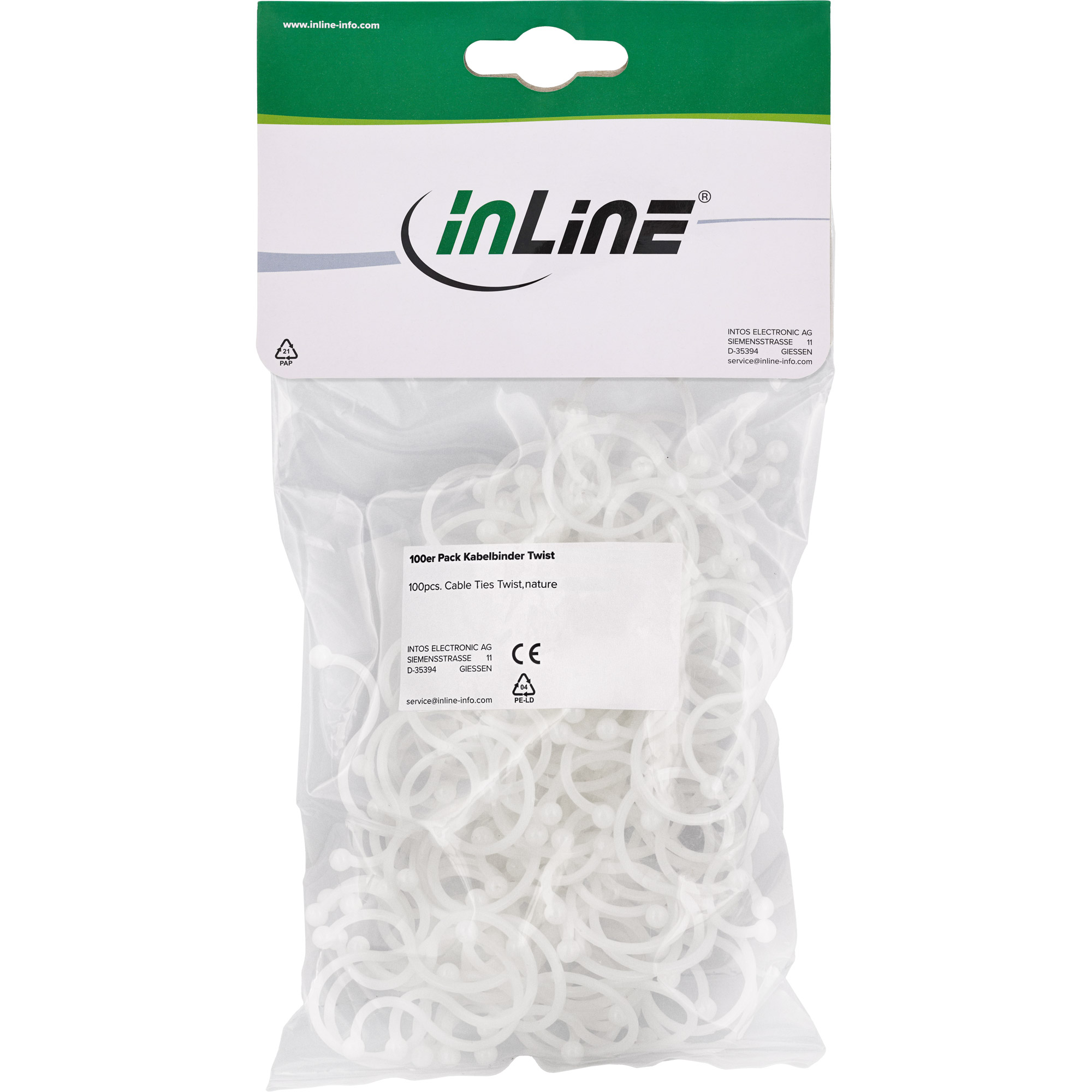 InLine® Kabelbinder Twist 18-22mm, natur, 100 Stück