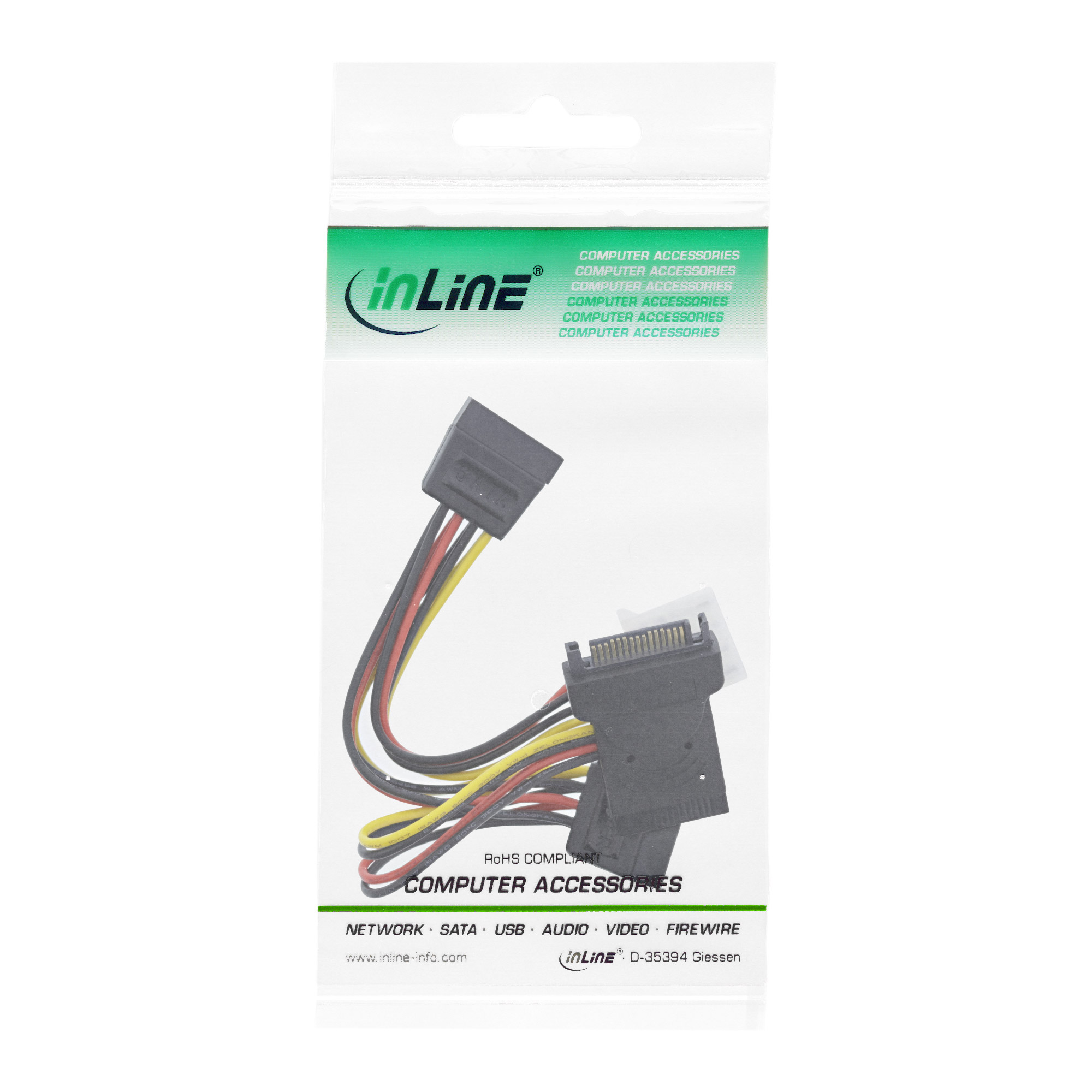 Inline® SATA Stromadapterkabel, SATA ST / BU, an 2x SATA Stecker + 5,25 Stecker