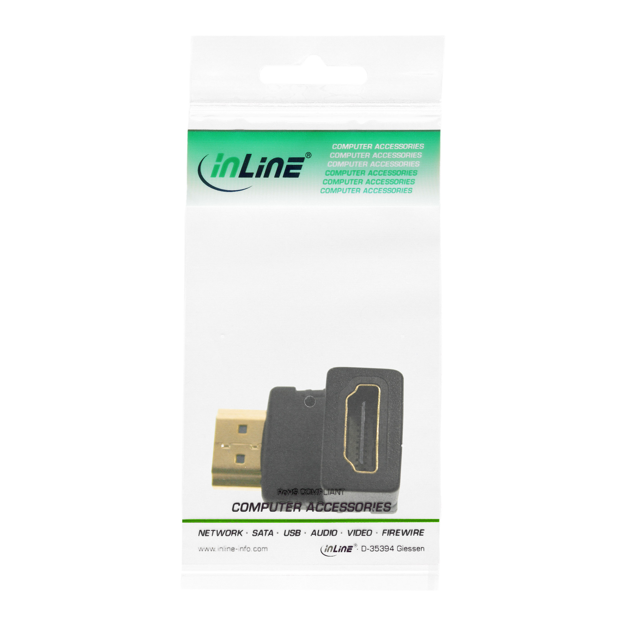 Inline® HDMI Adapter, Stecker/Buchse, gewinkelt unten, vergoldete Kontakte, 4K2K