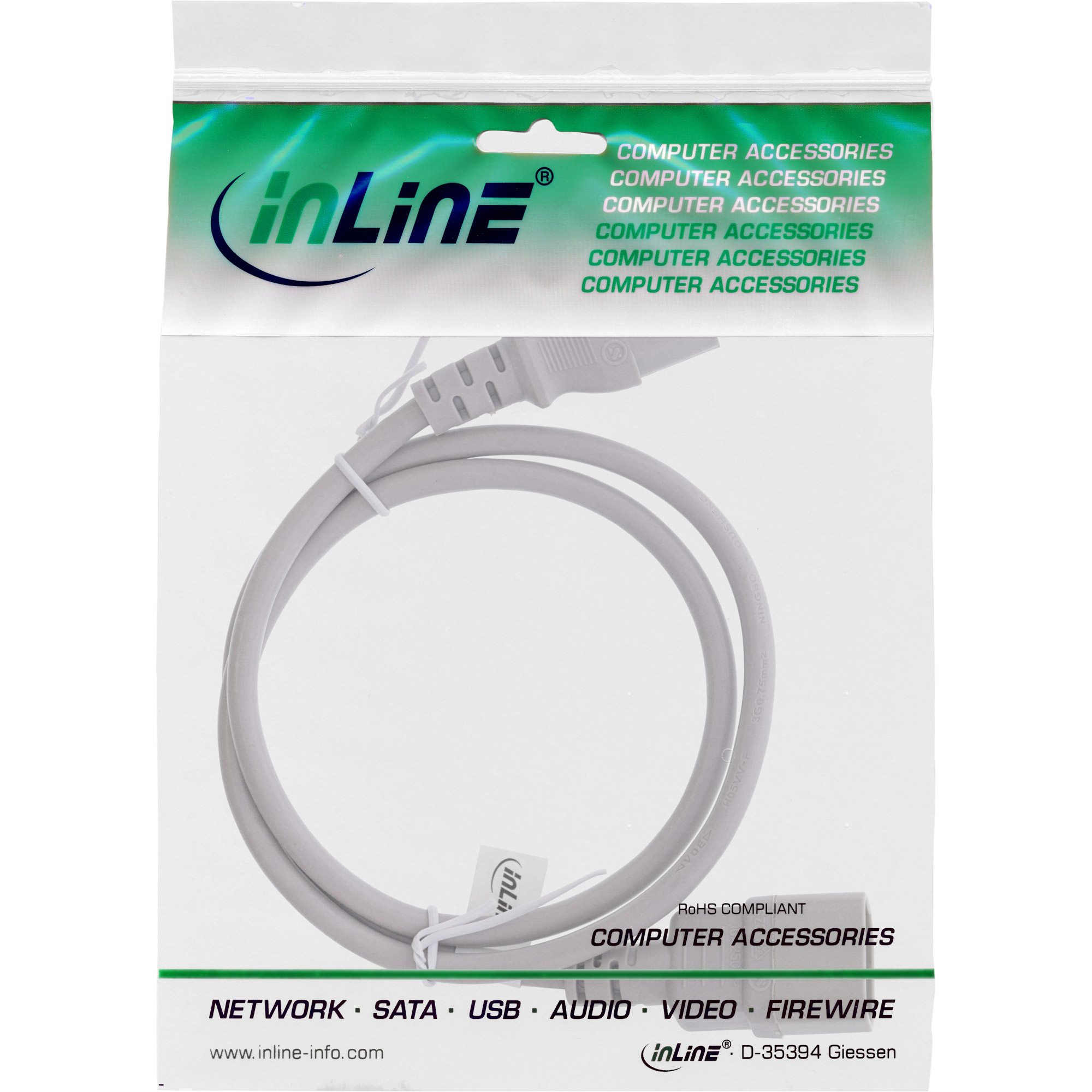 Inline® KaltgeräteverLängerung, C13 auf C14, grau, 0,75m
