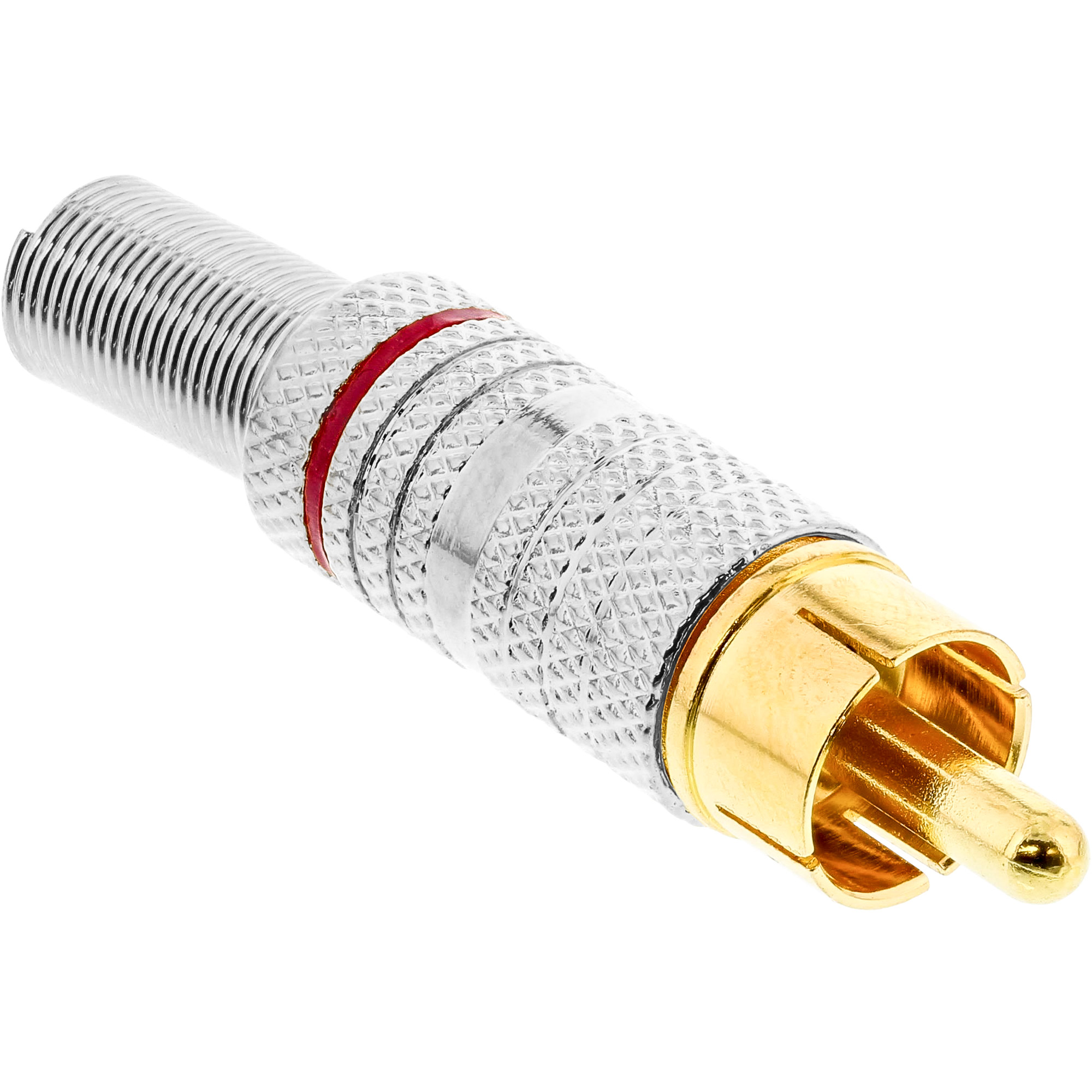 Inline® Cinchstecker Lötversion, Metall silber, Ring rot, für 6mm Kabel Inline® Cinchstecker Lötversion, Metall silber, Ring rot, für 6mm Kabel