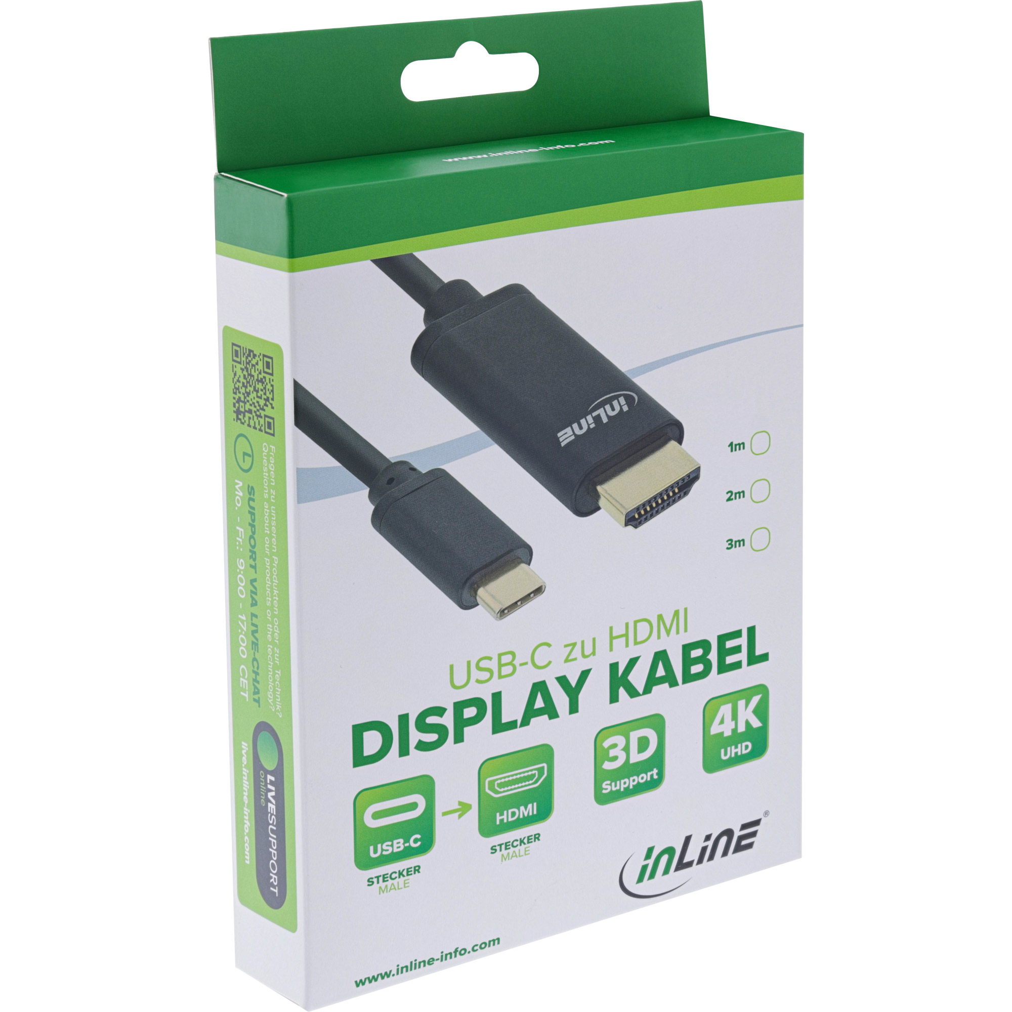 Inline® USB Display Kabel, USB-C Stecker zu HDMI Stecker, 2m