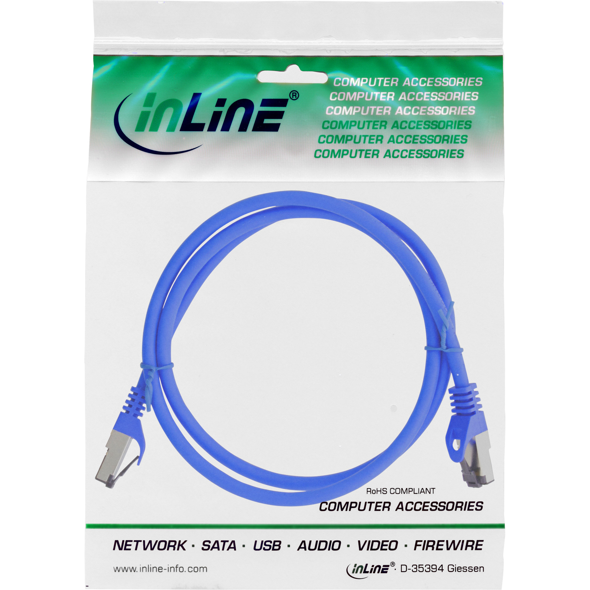 Inline® Patchkabel, S/FTP (PiMf), Cat.8.1, 2000MHz, halogenfrei, blau, 2m