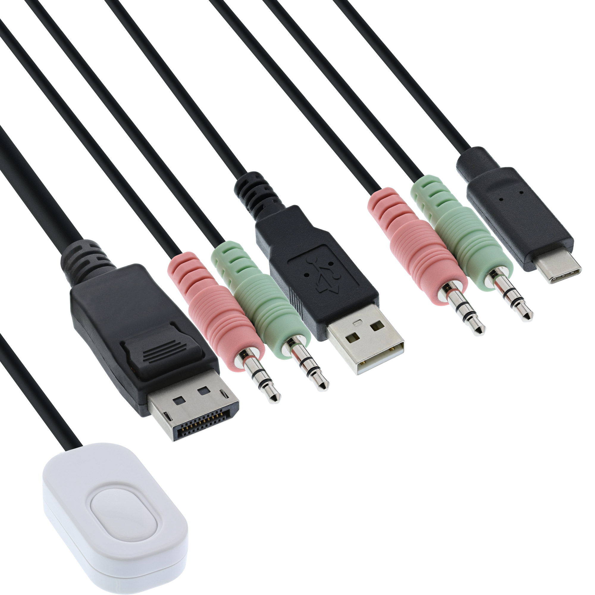 Inline® KVM Switch, 2-fach, USB-C+DP zu DisplayPort, 4K, Audio, integr. Kabel