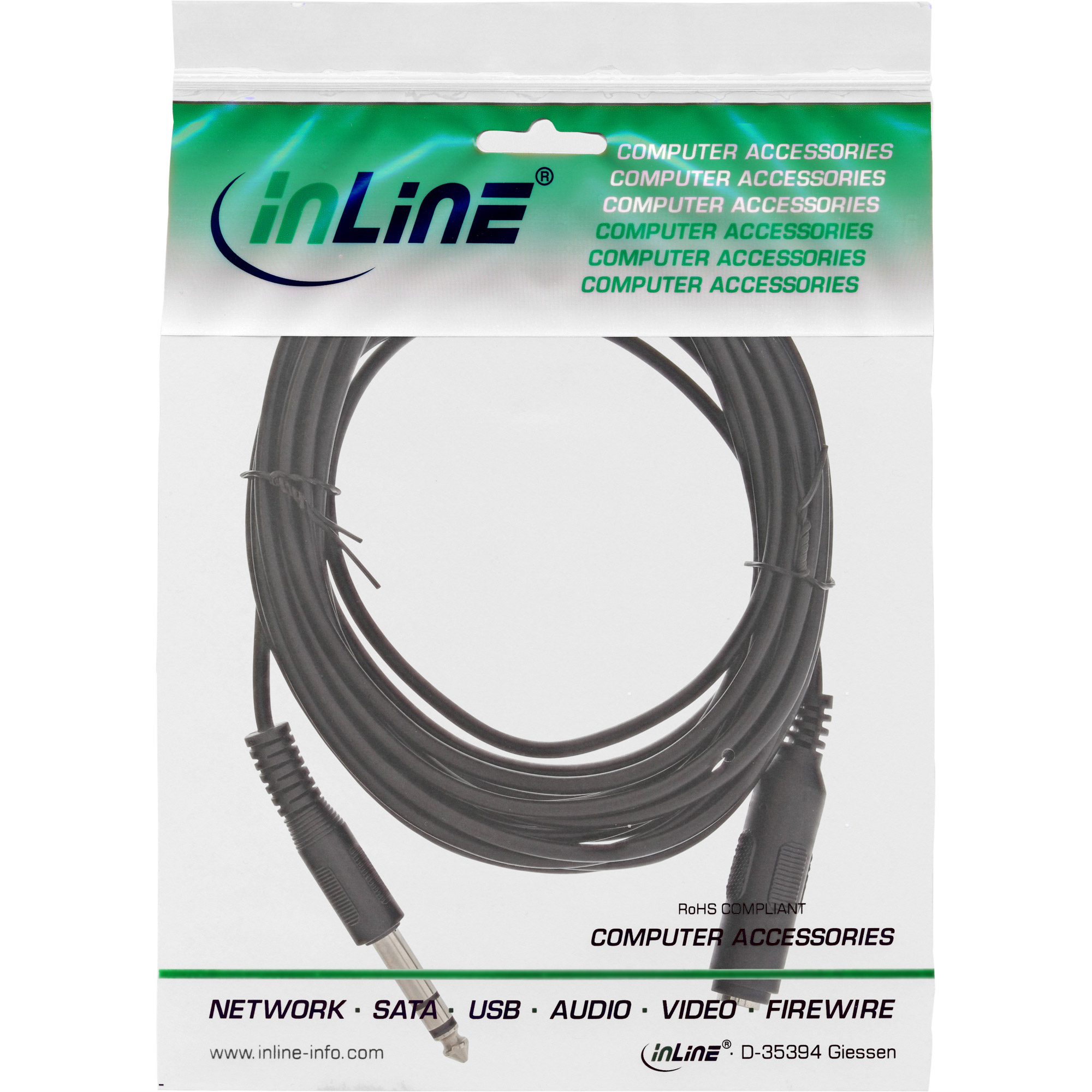 5m Inline® Klinkenverlängerung, 6,3mm Klinke Stecker / Buchse, Stereo