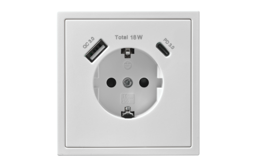 Schutzkontakt-Steckdose McPower ''Shallow'' 1x USB-C - 18W Quickcharge - 1x USB-A Schutzkontakt-Steckdose McPower ''Shallow'' 1x USB-C - 18W Quickcharge - 1x USB-A