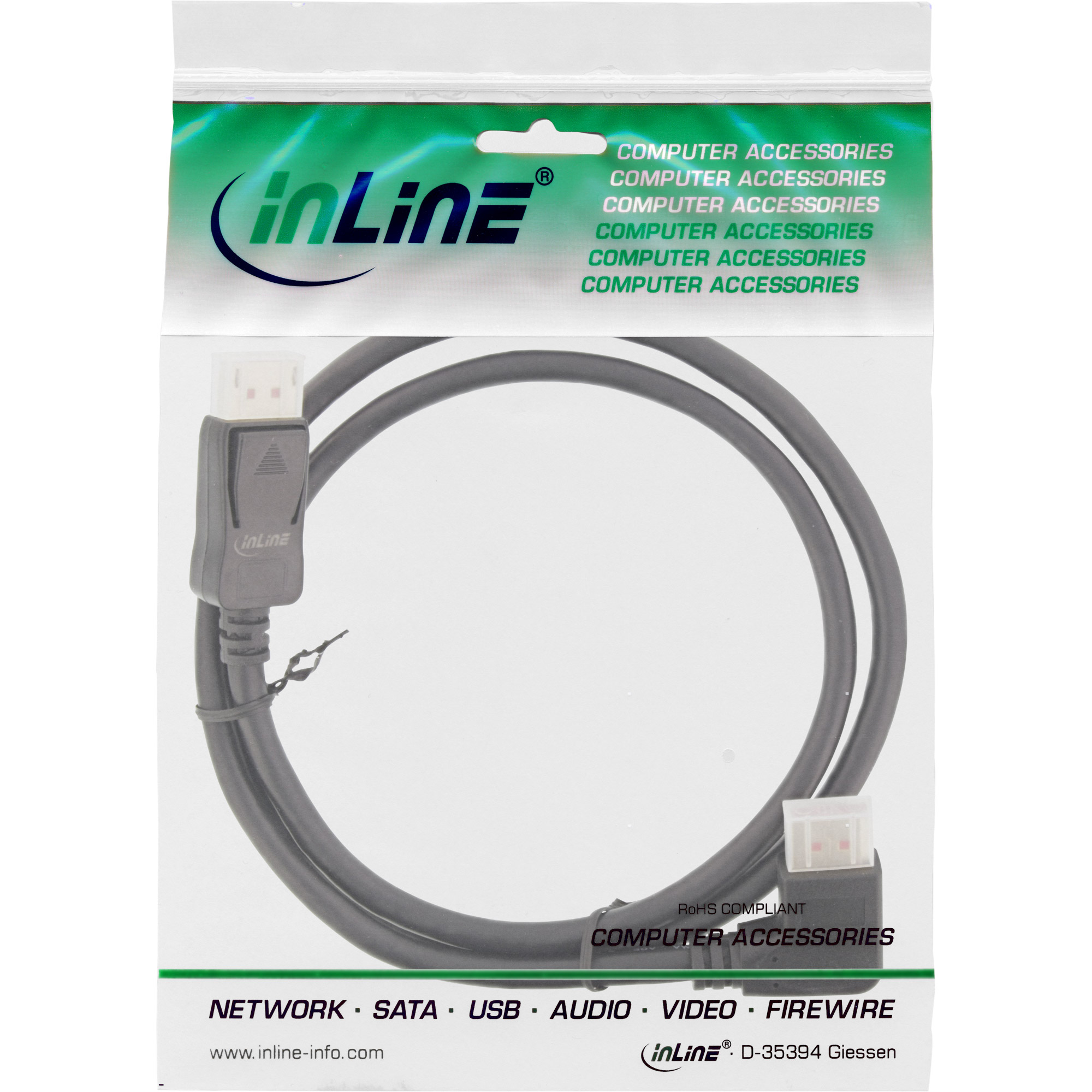 Inline® DisplayPort 1.4 Kabel, 8K4K, rechts gewinkelt, schwarz/gold, 3m