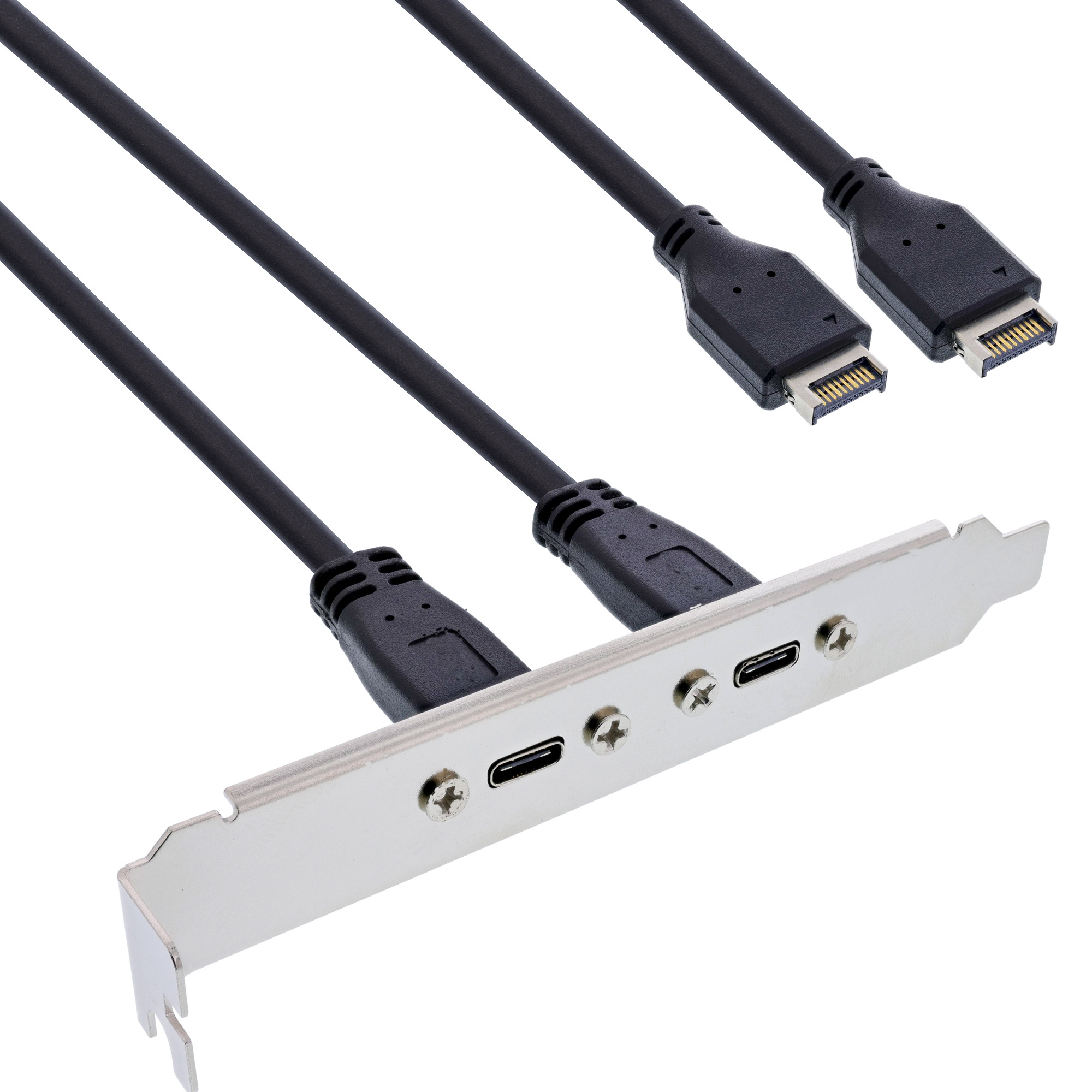 Inline® Slotblende 2x USB-C zu USB 3.2 Frontpanel Key-A intern, 0,5m