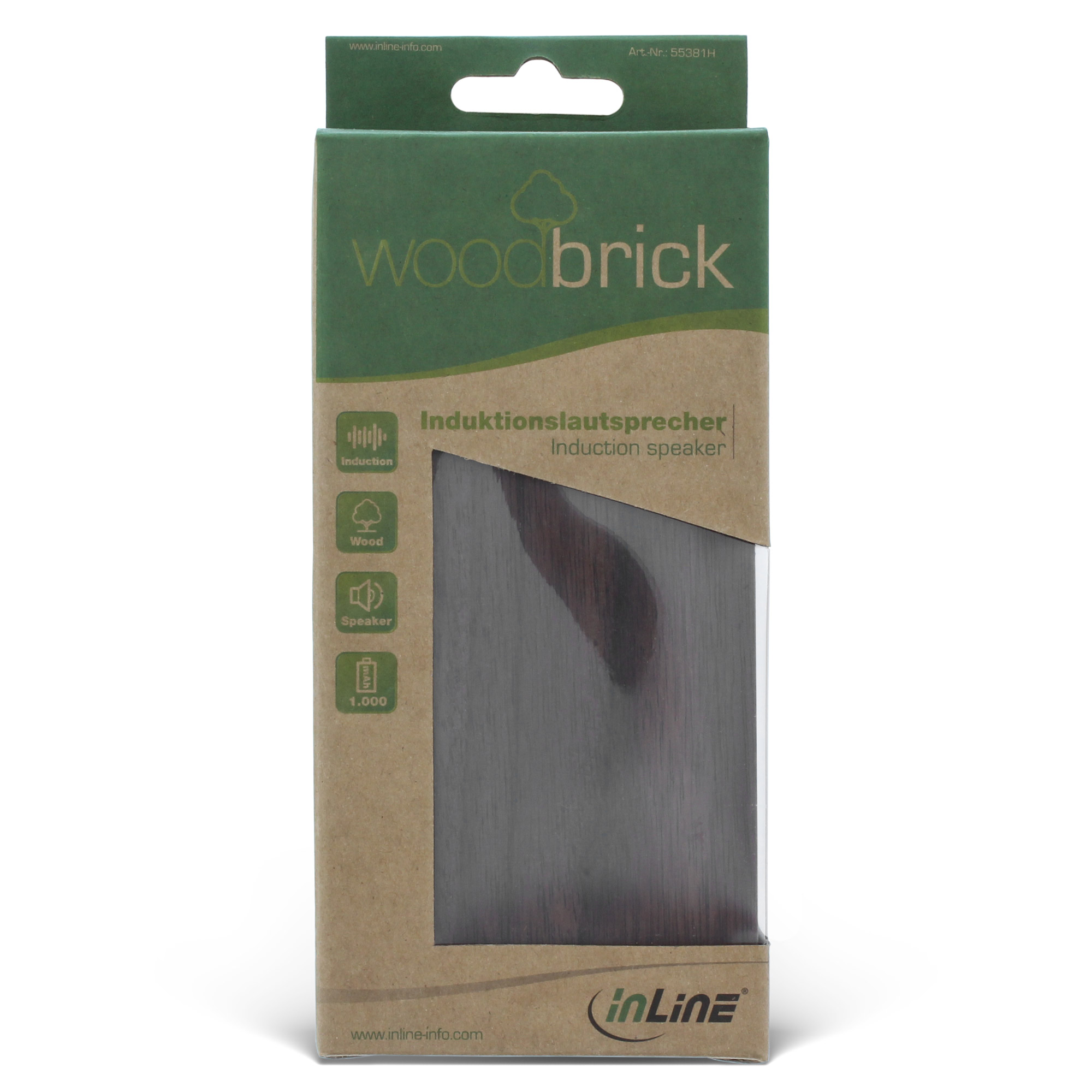 Inline® woodbrick, Induktionslautsprecher im Echtholzgehäuse, Walnuss Inline® woodbrick, Induktionslautsprecher im Echtholzgehäuse, Walnuss