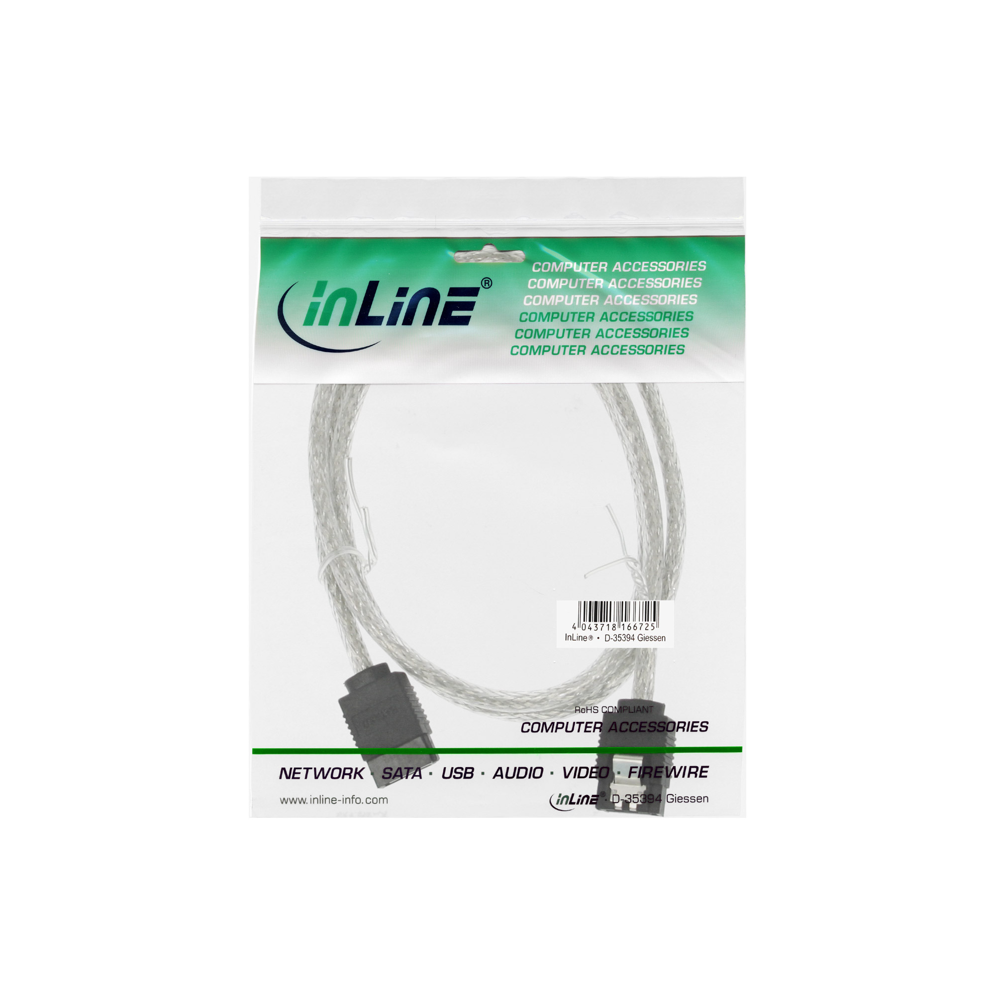 Inline® SATA 6Gb/s Kabel rund, mit Lasche, 0,5m