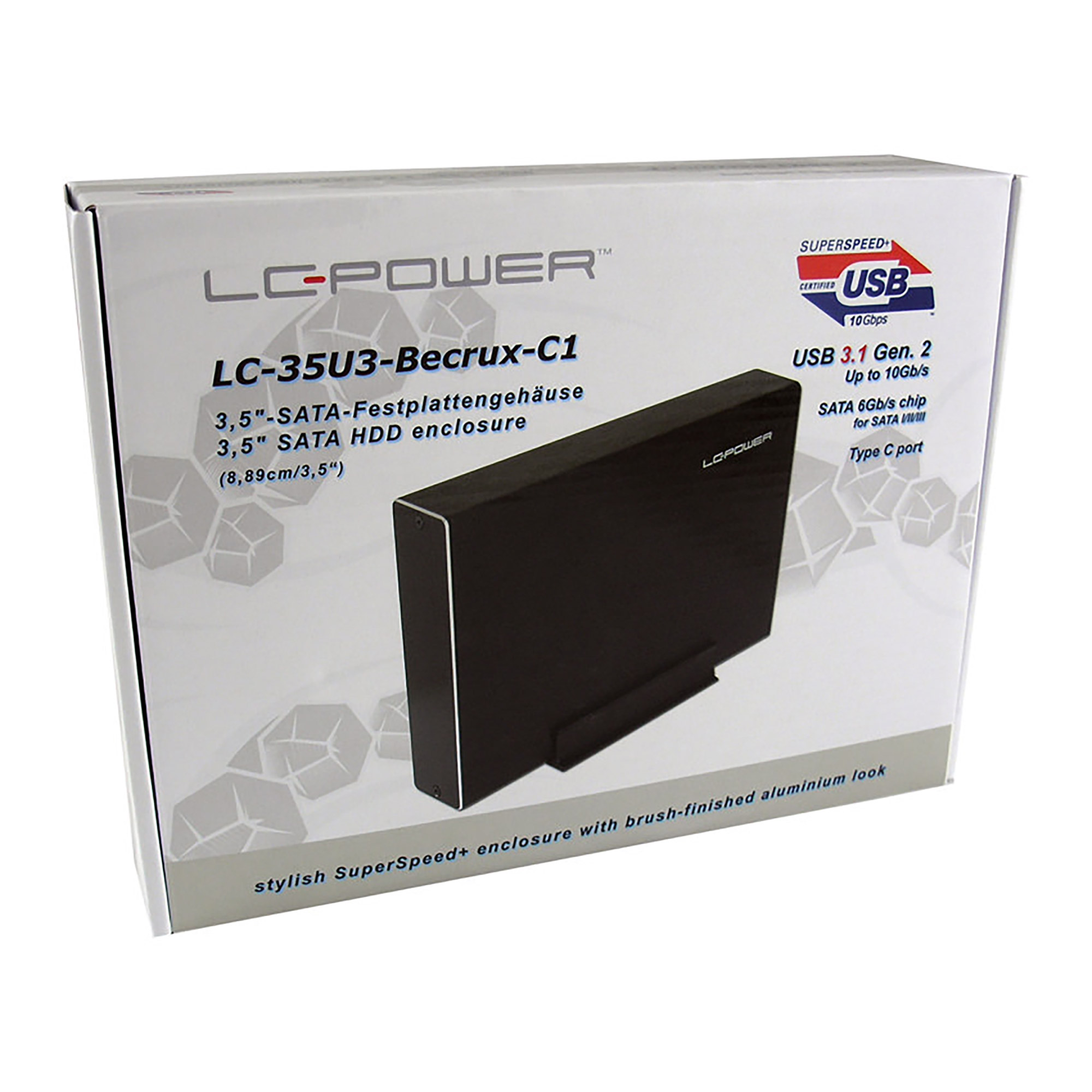 LC-Power LC-35U3-Becrux-C1, externes 3,5"-SATA-Festplattengehäuse, USB-C, Alu LC-Power LC-35U3-Becrux-C1, externes 3,5"-SATA-Festplattengehäuse, USB-C, Alu