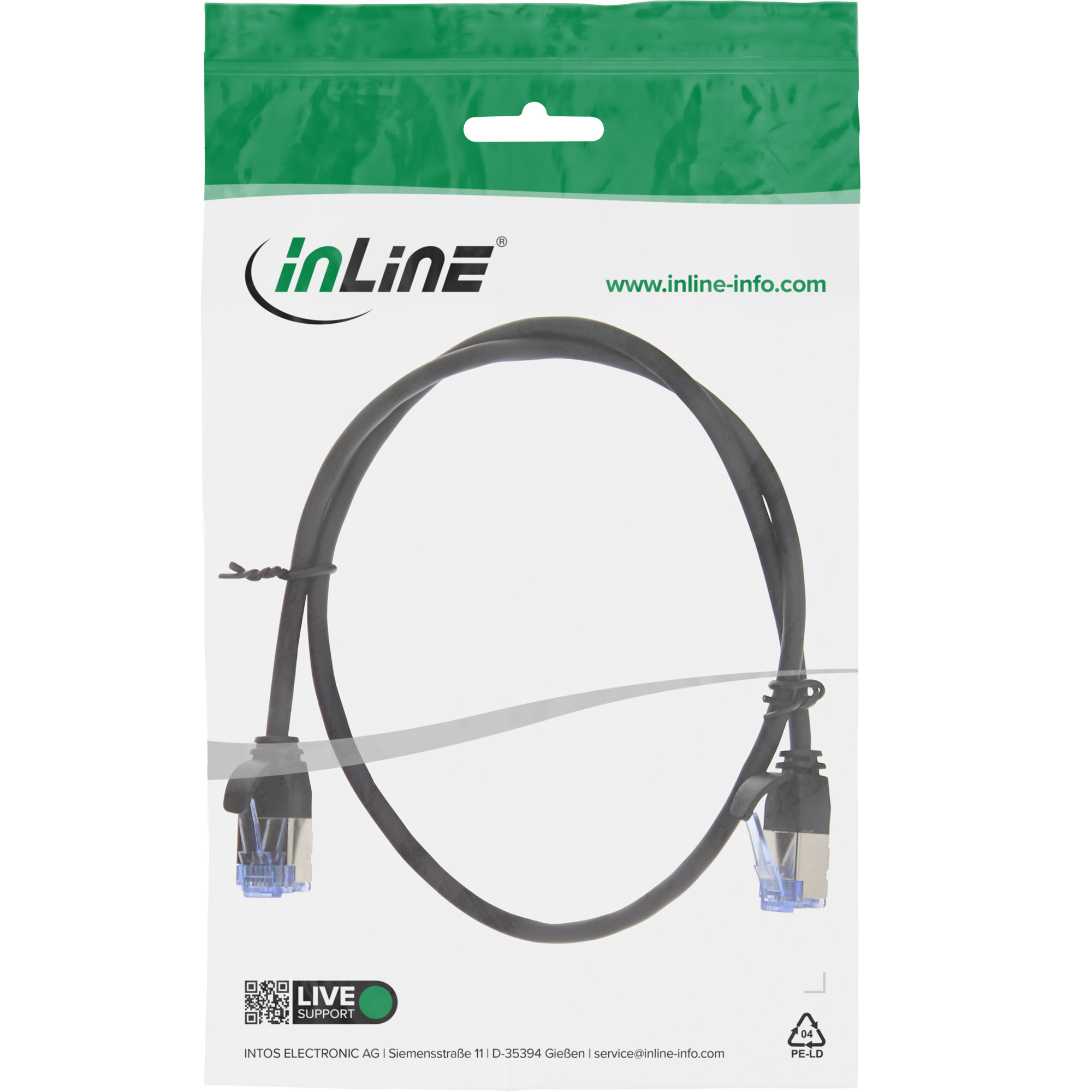 Inline® Patchkabel slim, U/FTP PiMf, Cat.6A, schwarz, 0,25m