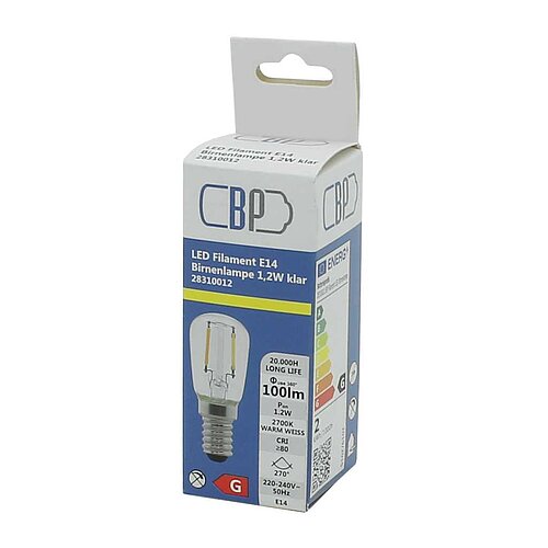 BP Filament LED Birnenlampe E14 1,2W warm weiß klar